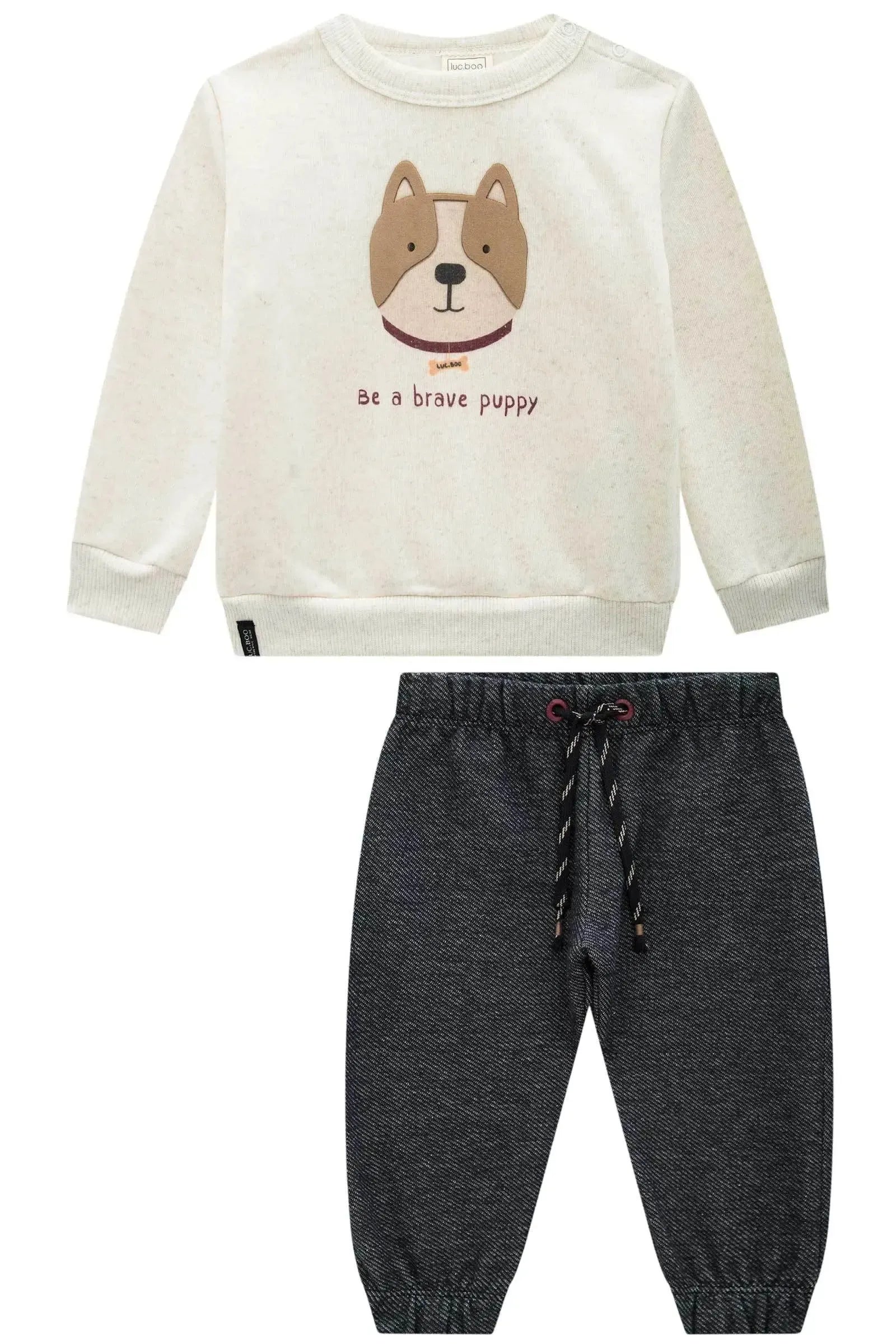 Conjunto de Blusão em Moletom com Pelúcia e Calça Jogger em Moletom Diagonal com Pelúcia 89755 LucBoo Bebê Menino