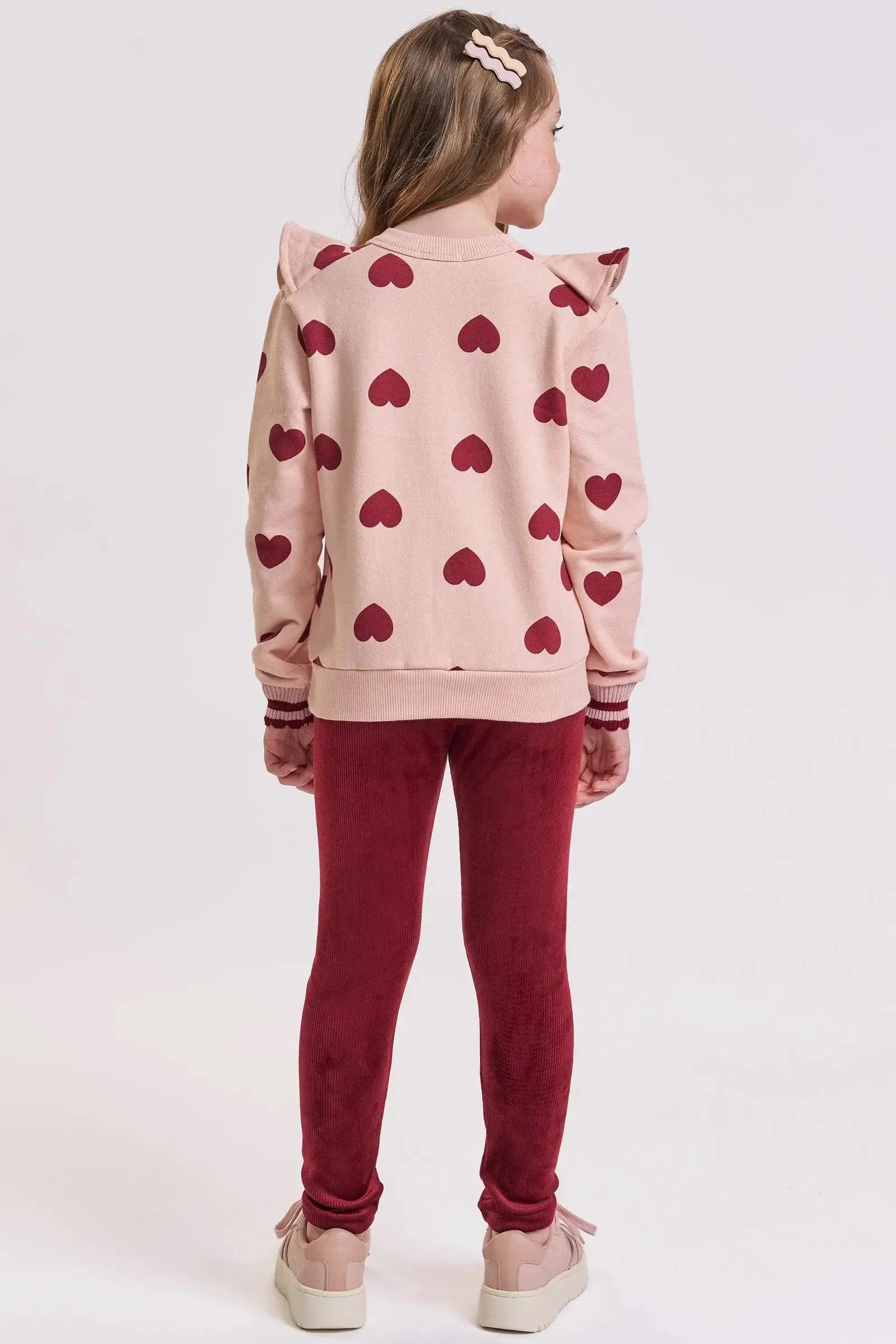 Conjunto de Blusão em Moletom com Pelúcia e Calça Legging em Canelado Cotelê 89841 Kukiê Infantil Menina