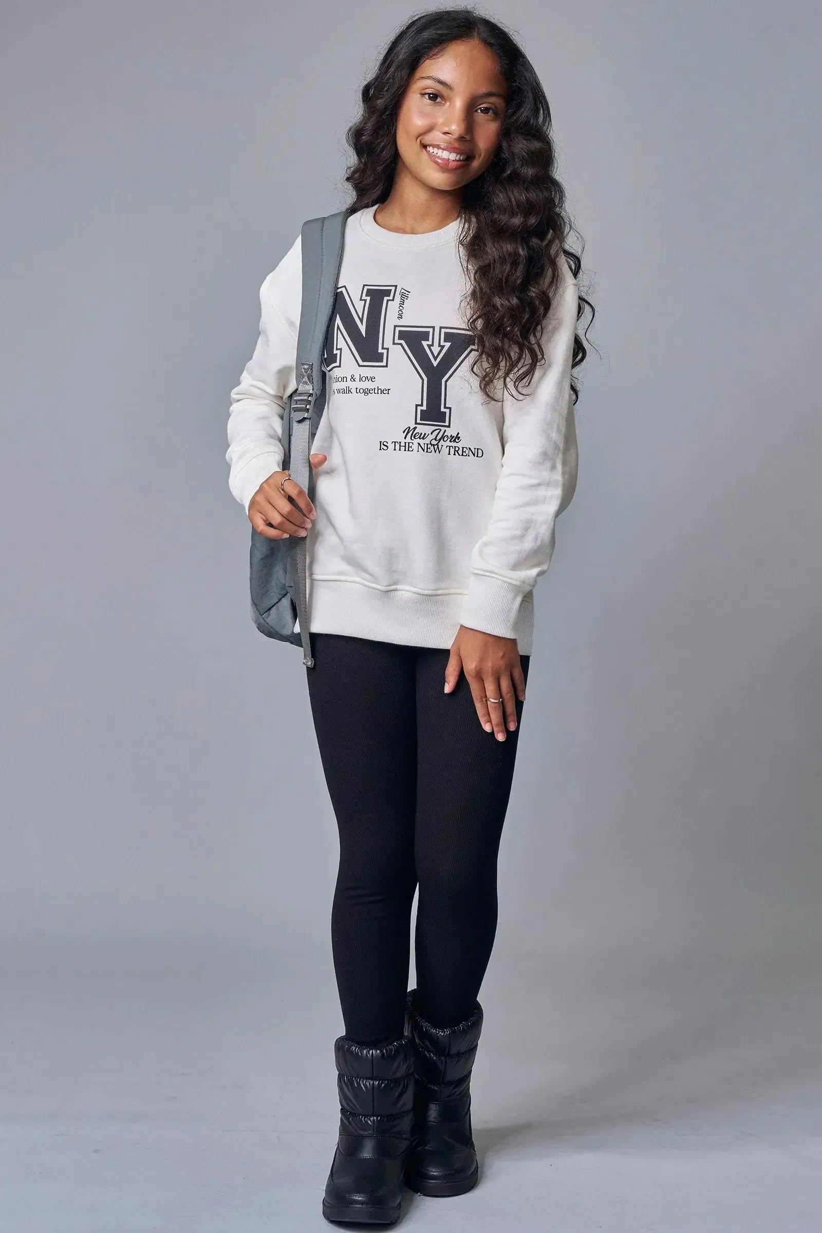 Conjunto de Blusão em Moletom com Pelúcia e Calça Legging em Canelado Soft 89204 Lilimoon Teen Menina