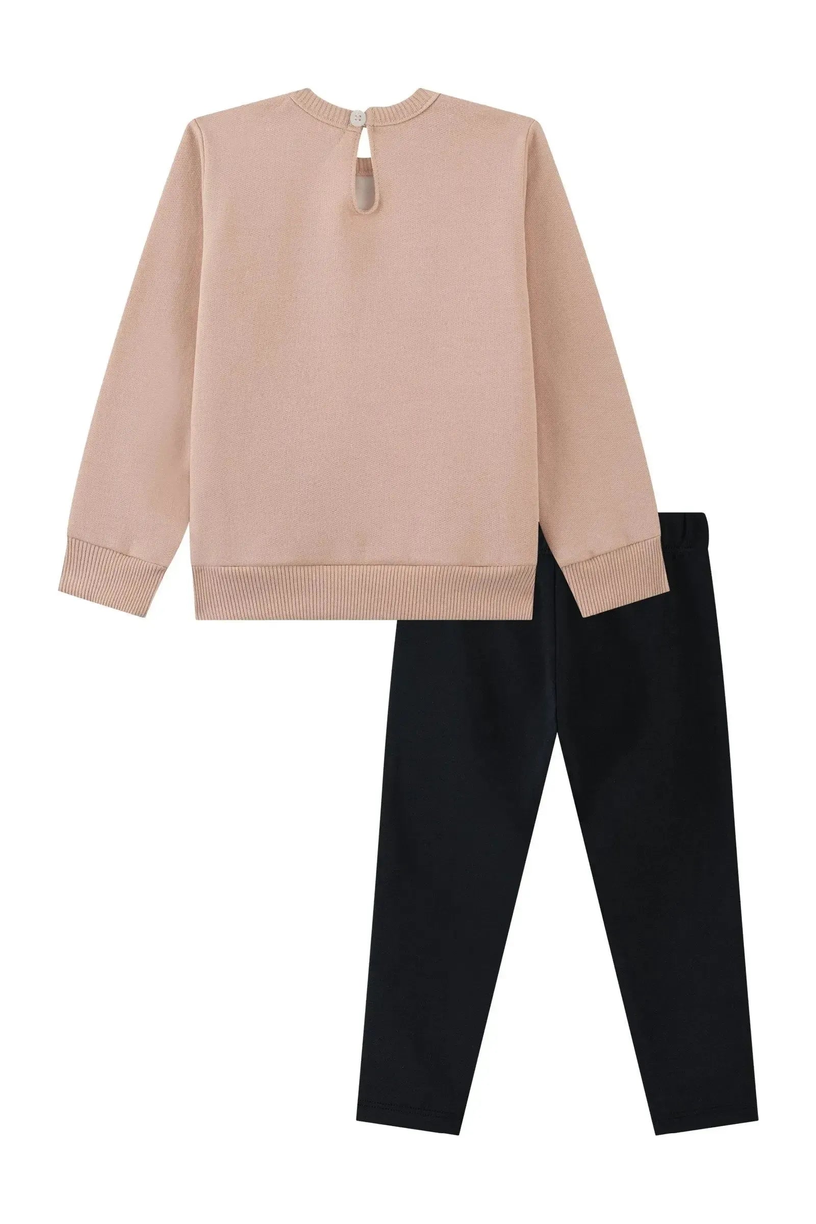 Conjunto de Blusão em Moletom com Pelúcia e Calça Legging em Couro Eco e Termoskin 92133 Kukiê Bebê Menina