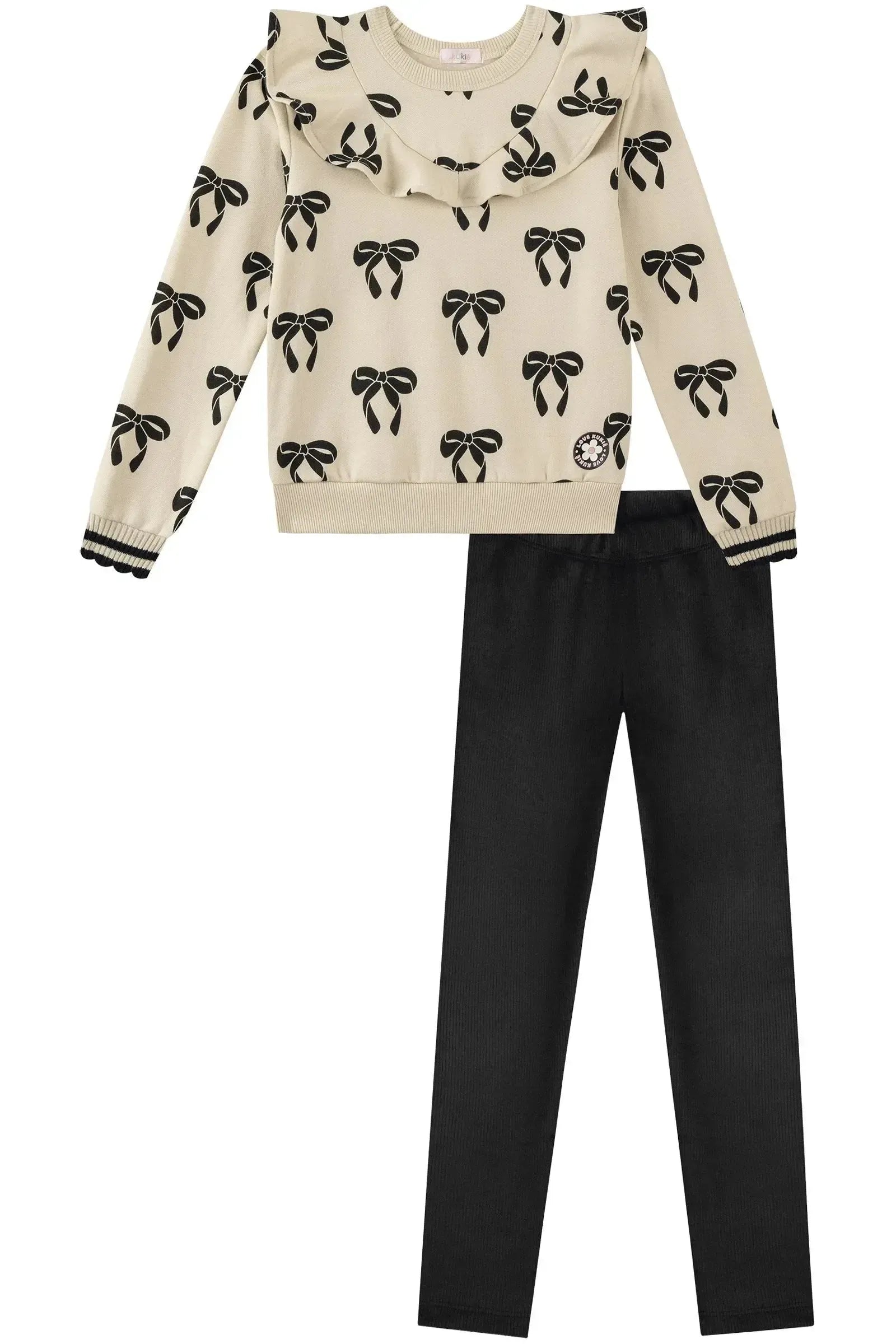 Conjunto de Blusão em Moletom com Pelúcia e Calça Legging em Fleece Cotelê 89849 Kukiê Infantil Menina