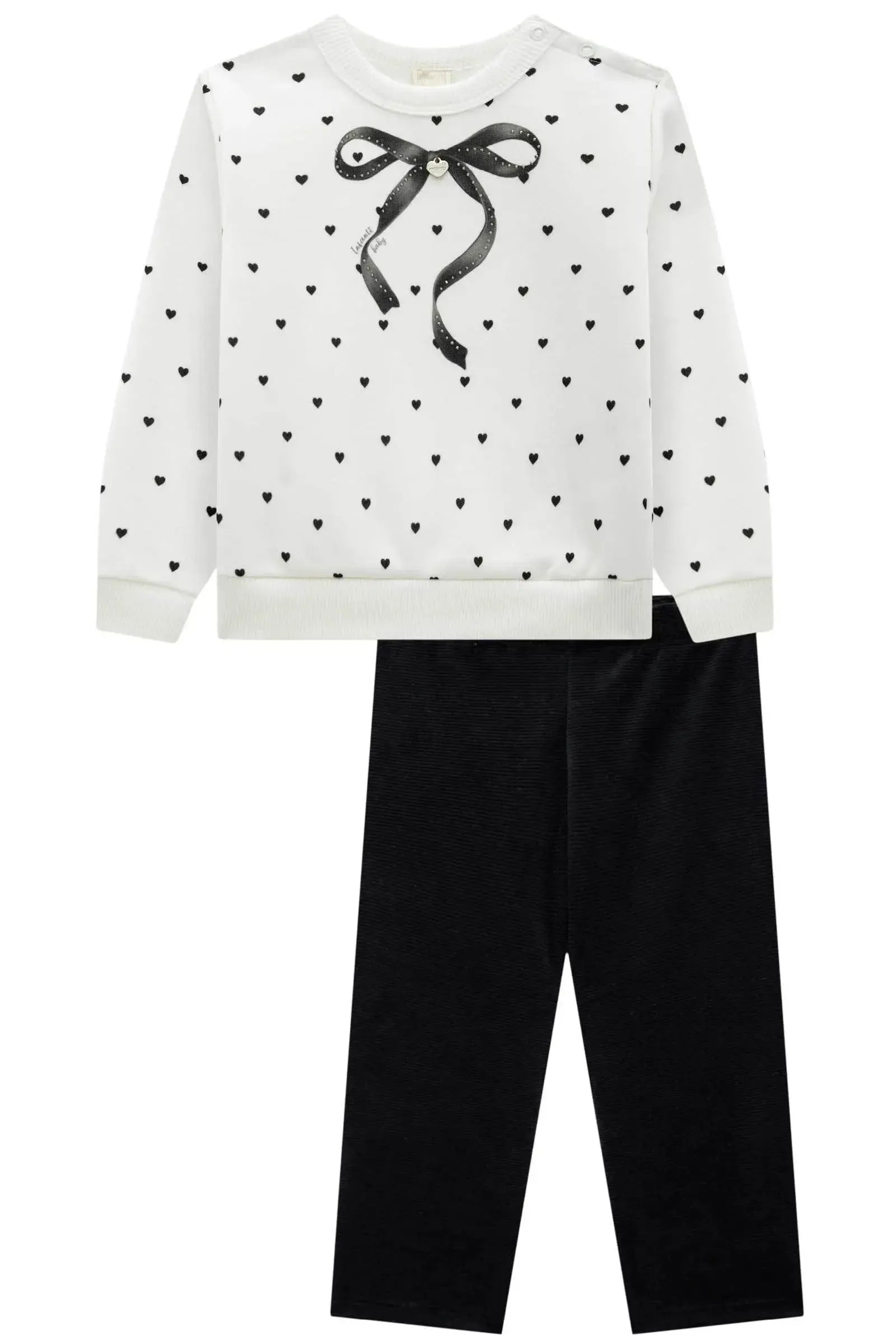 Conjunto de Blusão em Moletom com Pelúcia e Calça Legging em Malha Cotelê 89974 Infanti Bebê Menina