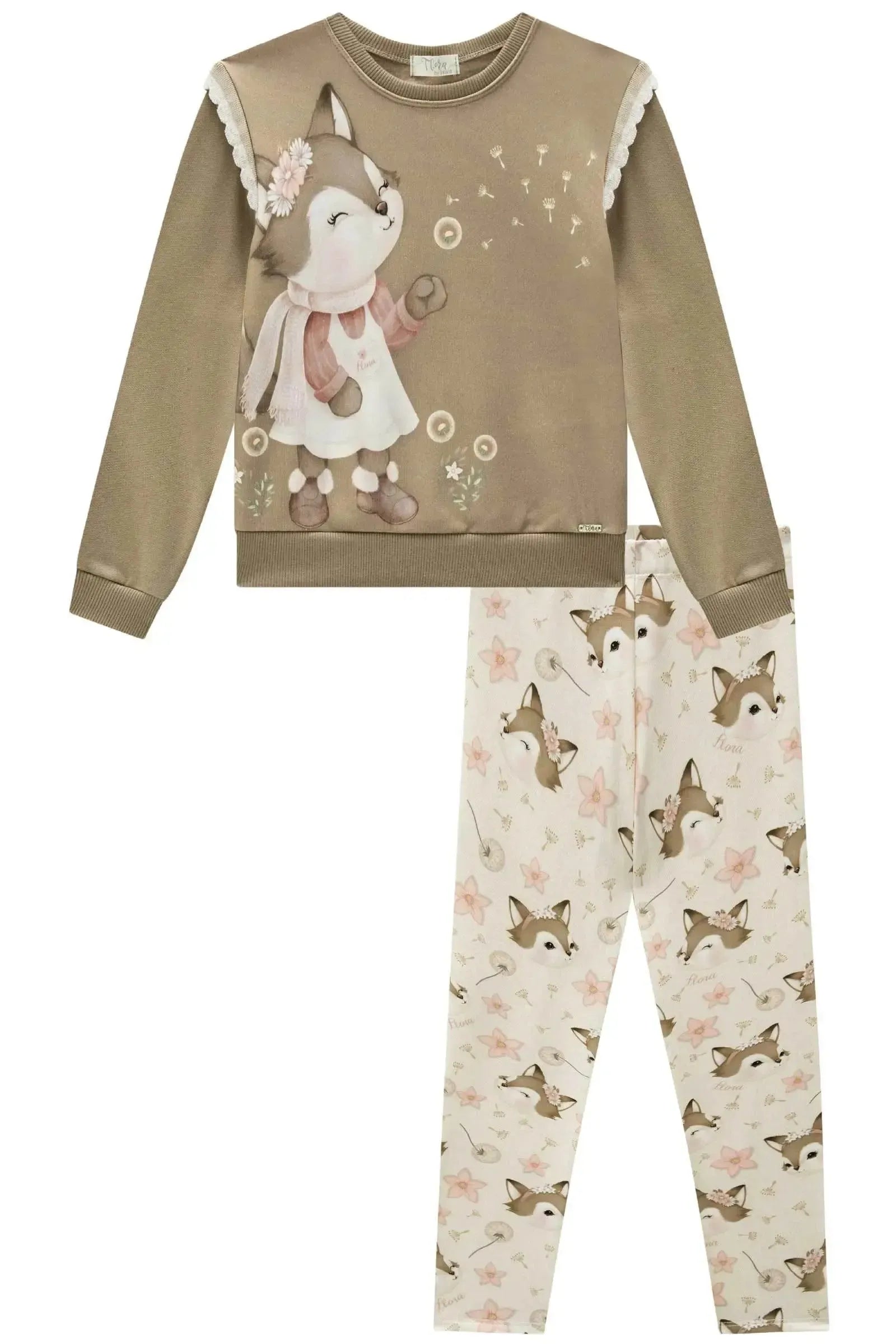Conjunto de Blusão em Moletom com Pelúcia e Calça Legging em Termoskin Peluciado 89181 Infanti Infantil Menina