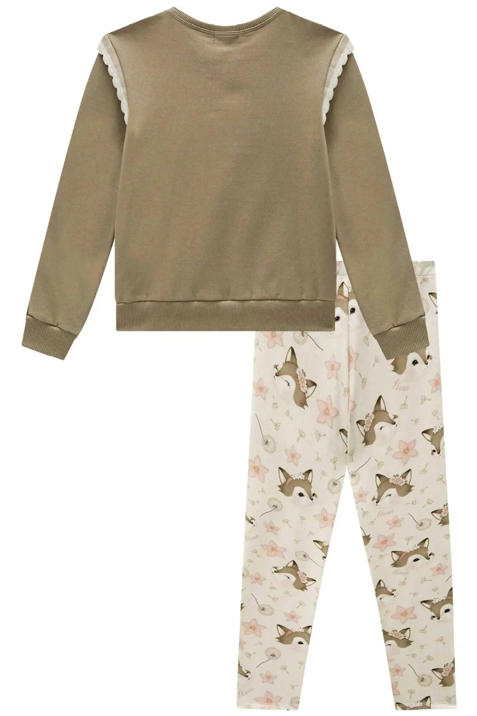 Conjunto de Blusão em Moletom com Pelúcia e Calça Legging em Termoskin Peluciado 89181 Infanti Infantil Menina