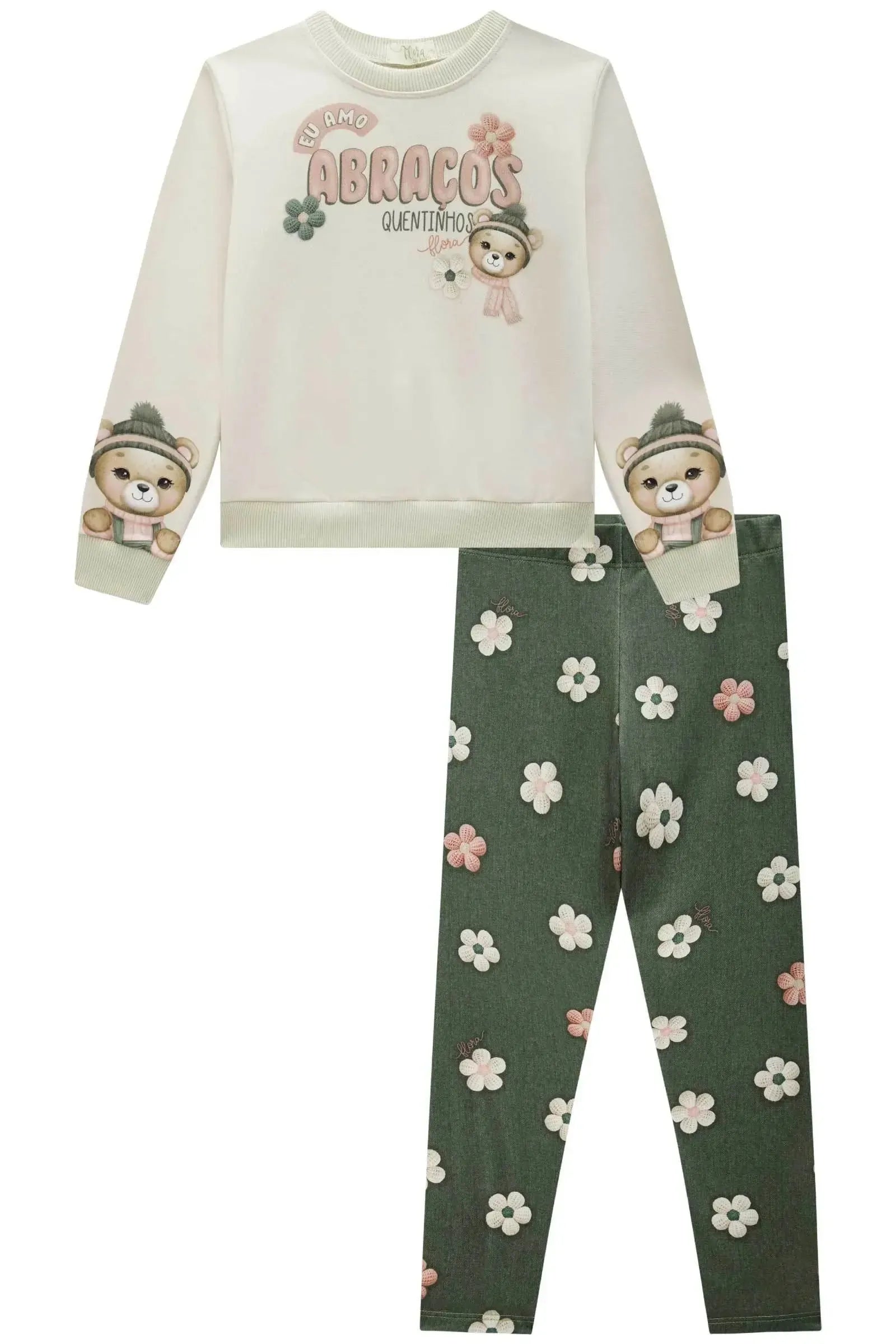Conjunto de Blusão em Moletom com Pelúcia e Calça Legging em Termoskin Peluciado 89623 Infanti Infantil Menina
