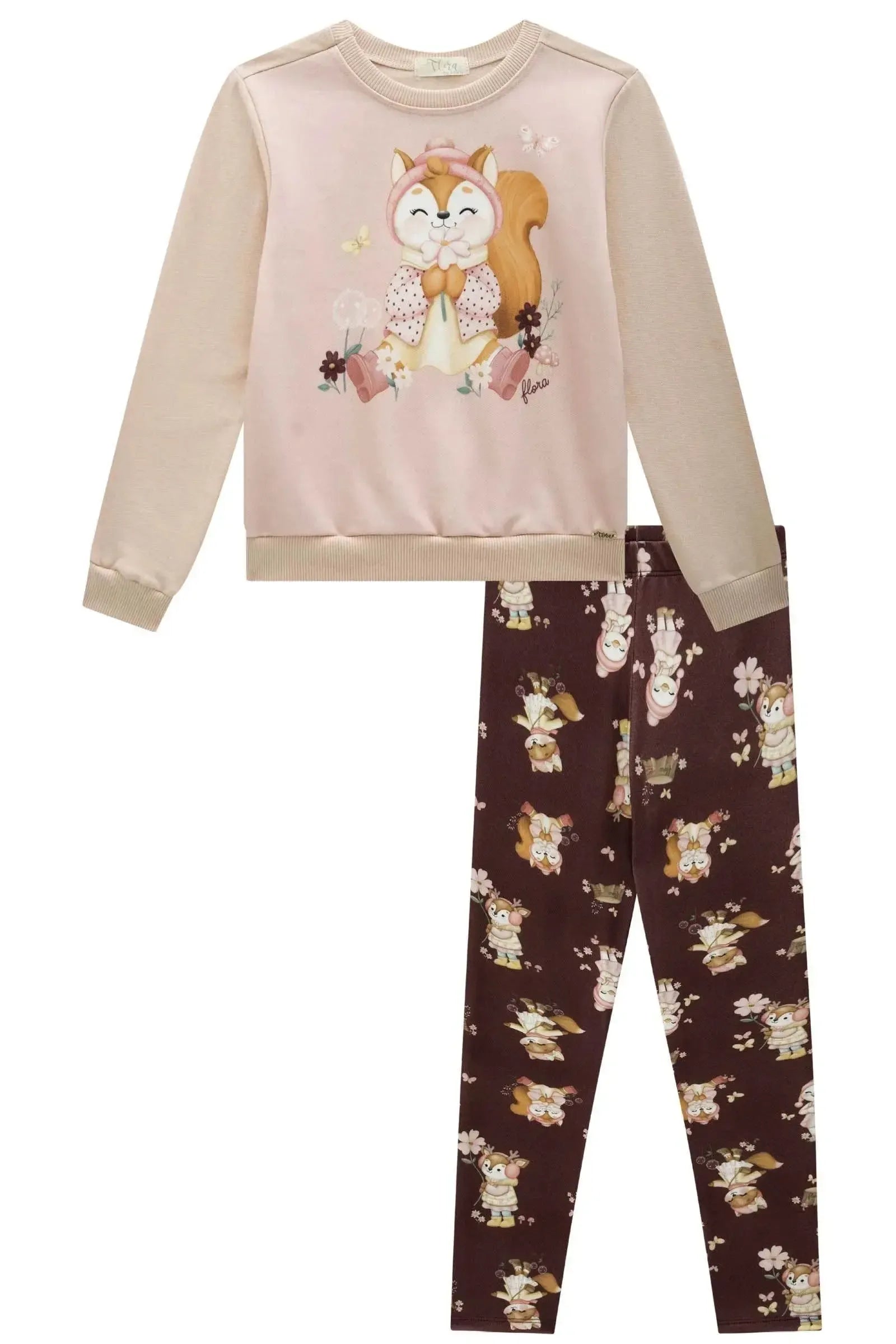 Conjunto de Blusão em Moletom com Pelúcia e Calça Legging em Termoskin Peluciado 89624 Infanti Infantil Menina