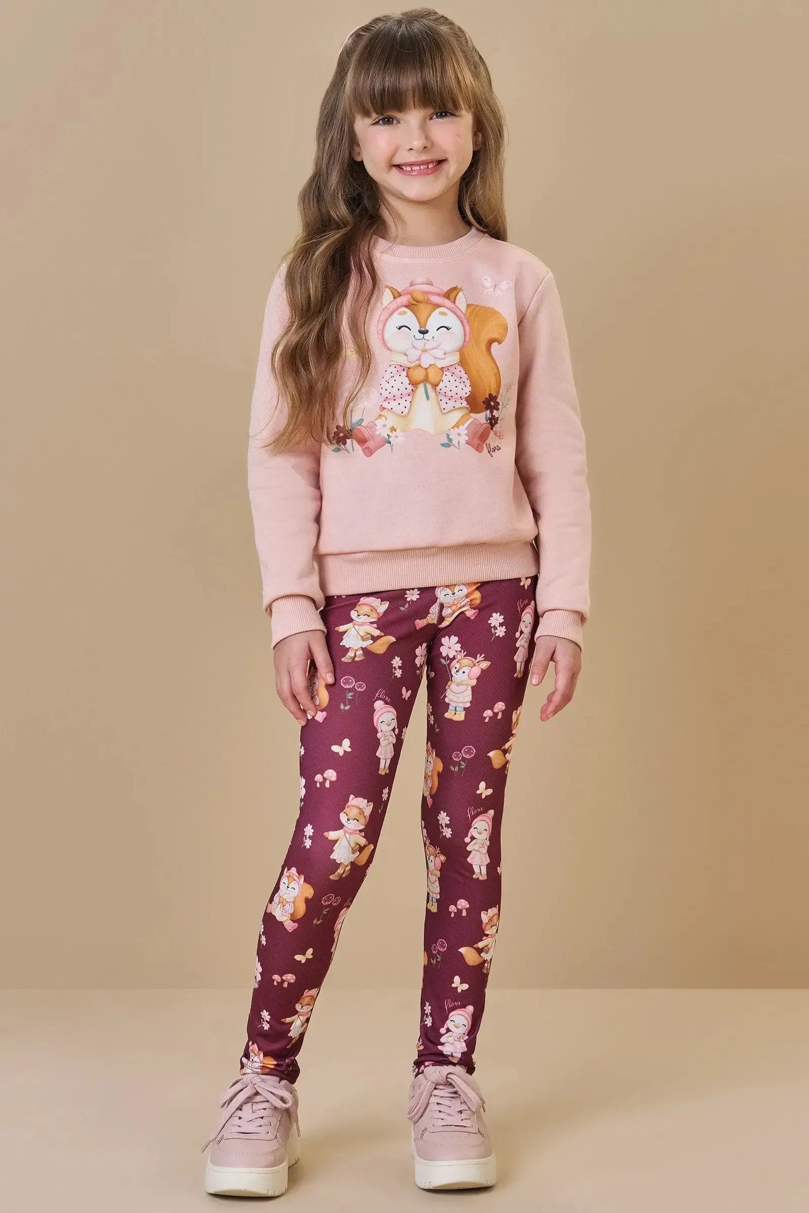 Conjunto de Blusão em Moletom com Pelúcia e Calça Legging em Termoskin Peluciado 89624 Infanti Infantil Menina