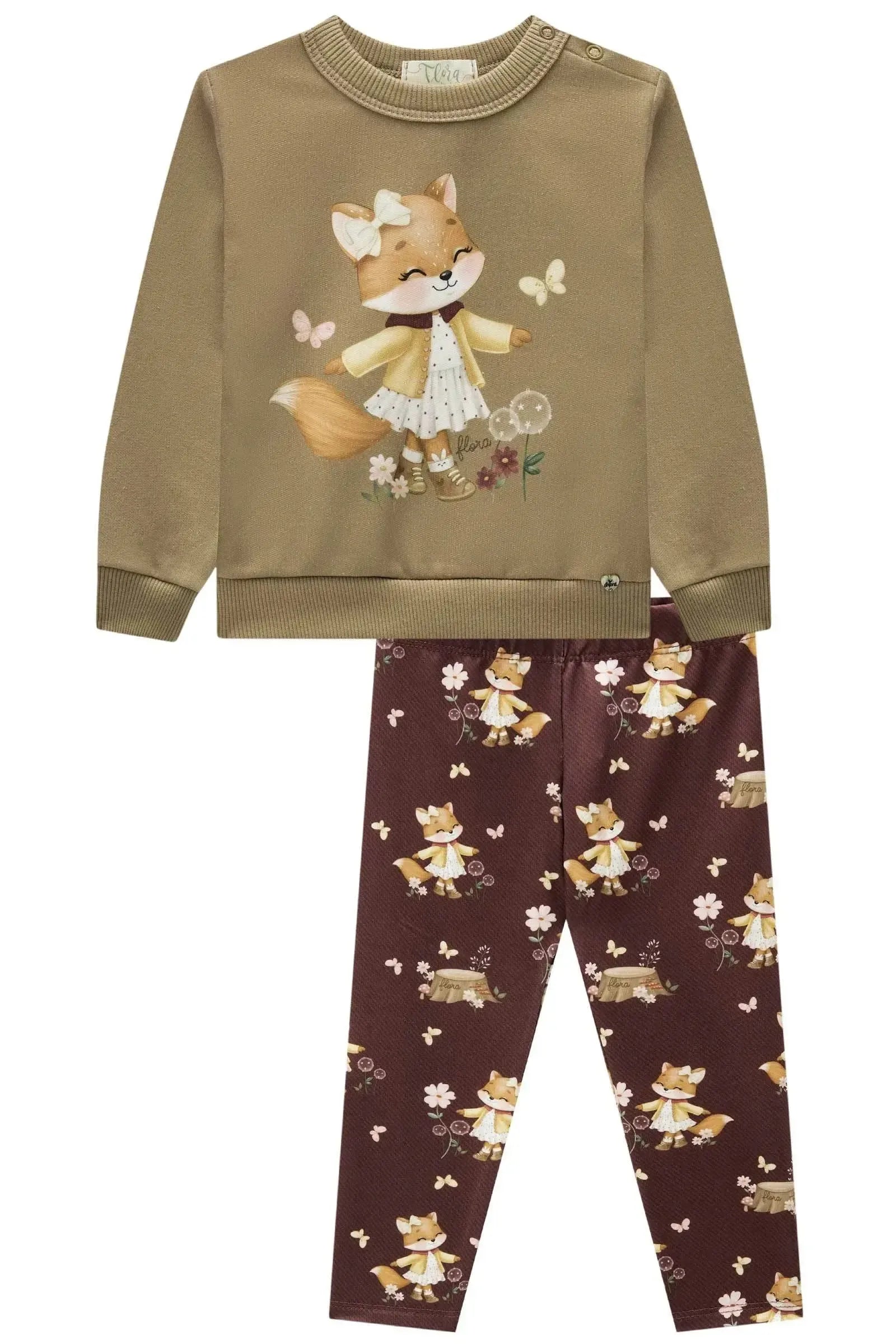 Conjunto de Blusão em Moletom com Pelúcia e Calça Legging em Termoskin Peluciado 89653 Infanti Bebê Menina