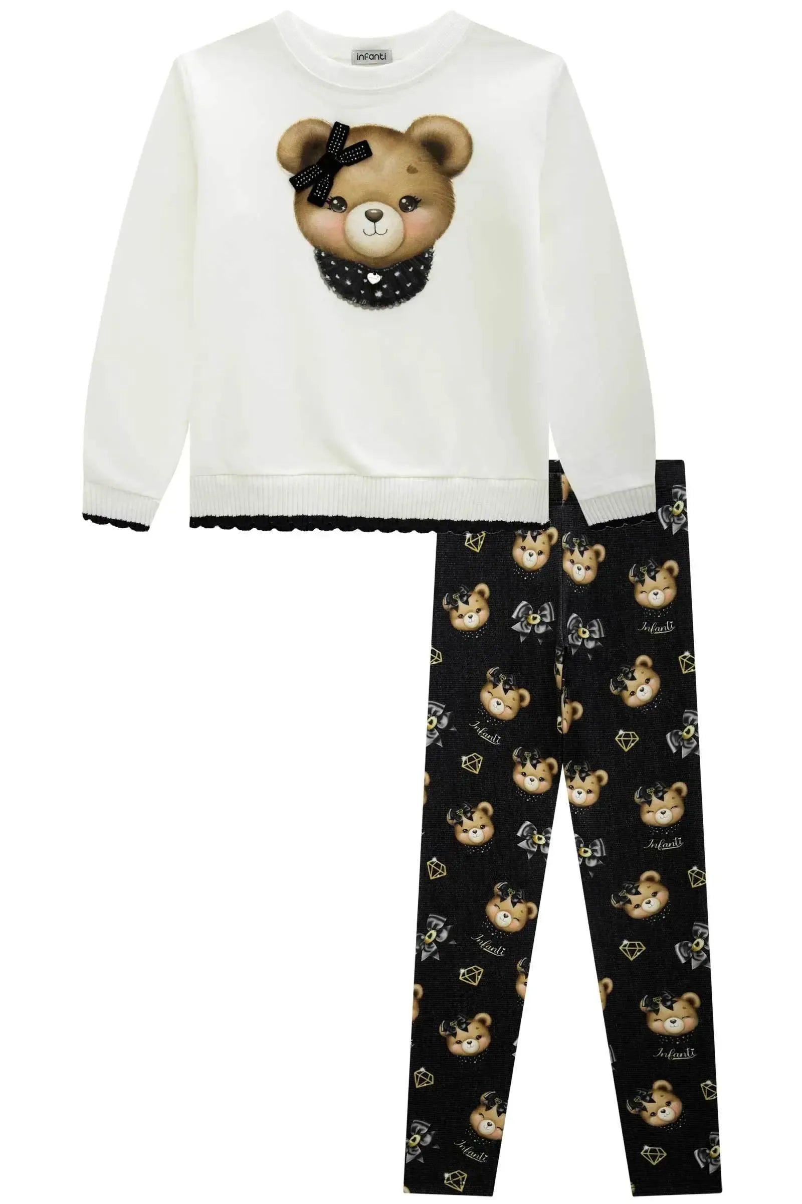 Conjunto de Blusão em Moletom com Pelúcia e Calça Legging em Termoskin Peluciado 89753 Infanti Infantil Menina
