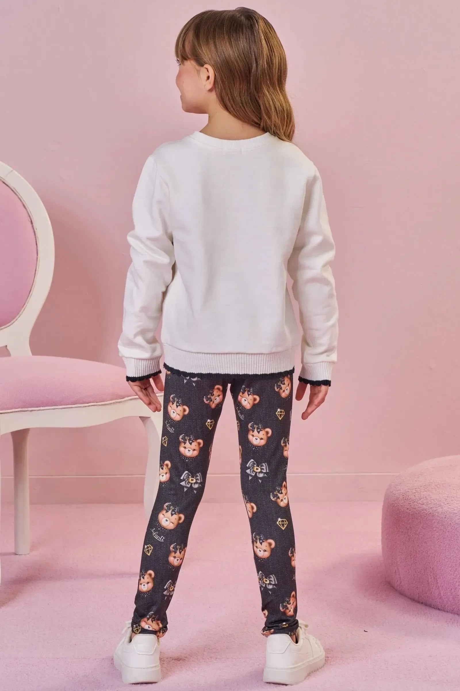 Conjunto de Blusão em Moletom com Pelúcia e Calça Legging em Termoskin Peluciado 89753 Infanti Infantil Menina