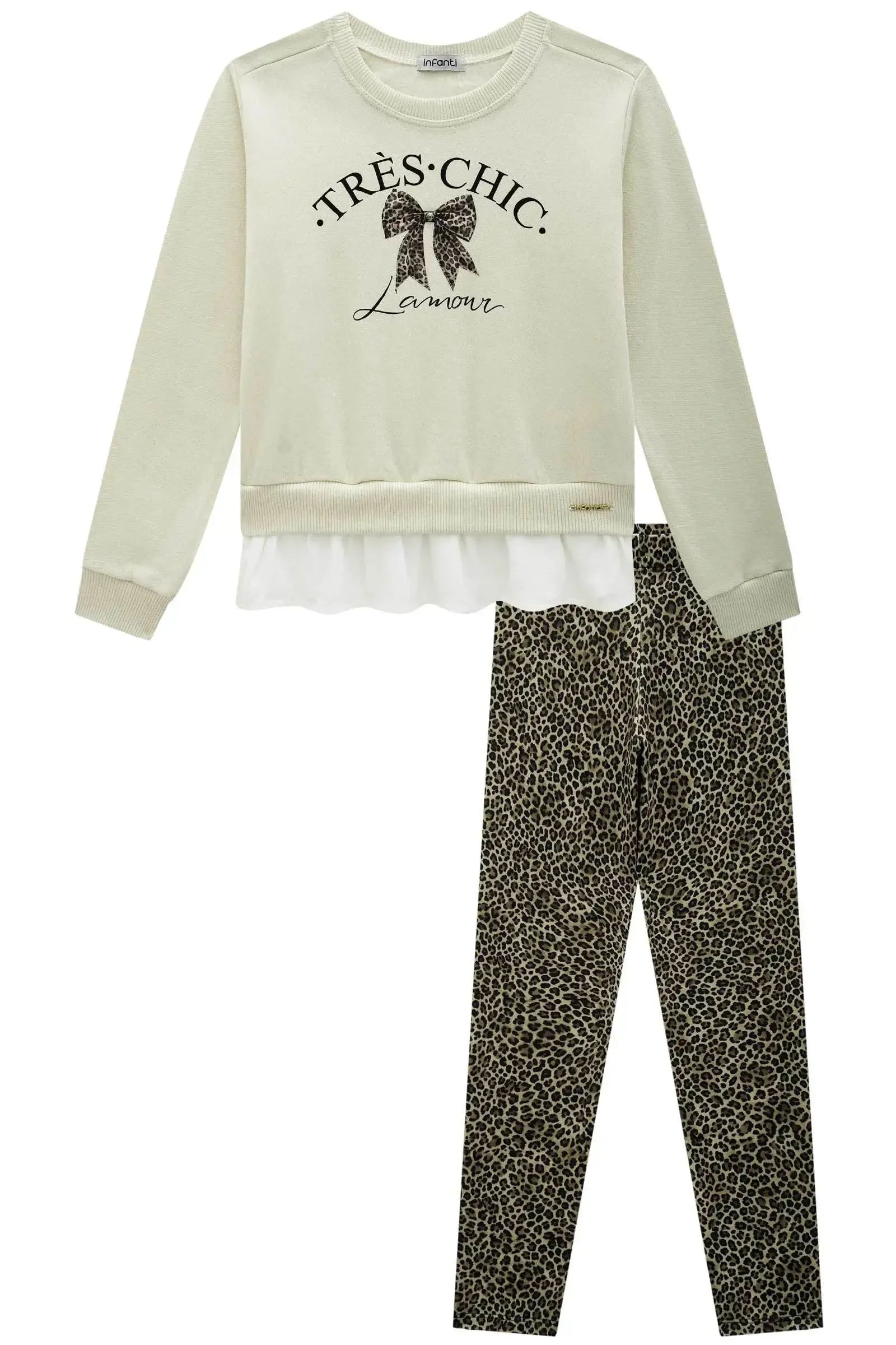 Conjunto de Blusão em Moletom com Pelúcia e Calça Legging em Termoskin Peluciado 89756 Infanti Infantil Menina