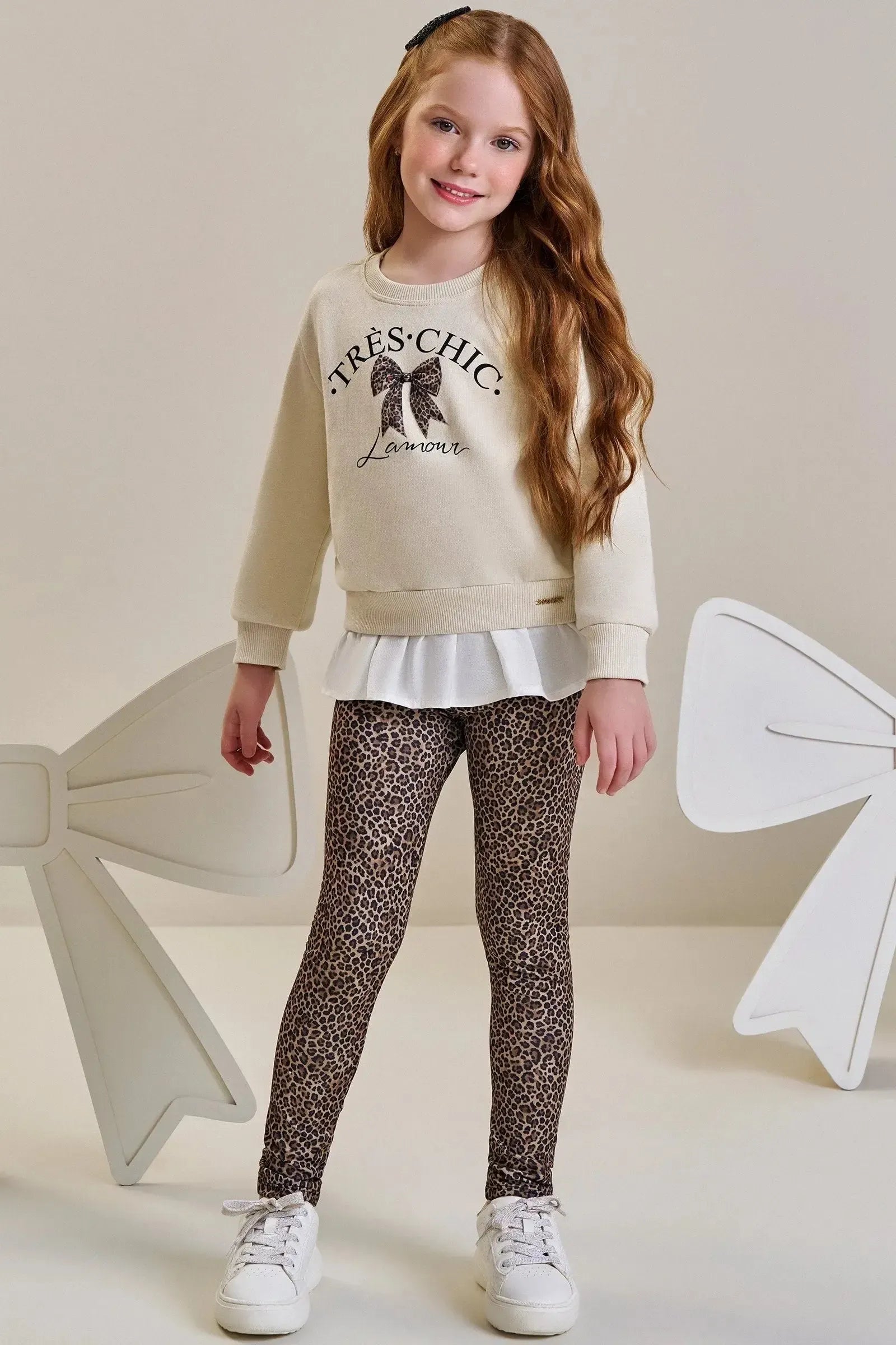 Conjunto de Blusão em Moletom com Pelúcia e Calça Legging em Termoskin Peluciado 89756 Infanti Infantil Menina
