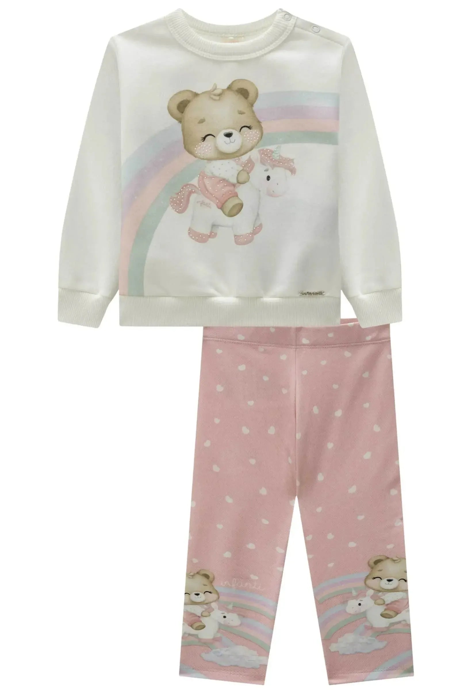 Conjunto de Blusão em Moletom com Pelúcia e Calça Legging em Termoskin Peluciado 89941 Infanti Bebê Menina