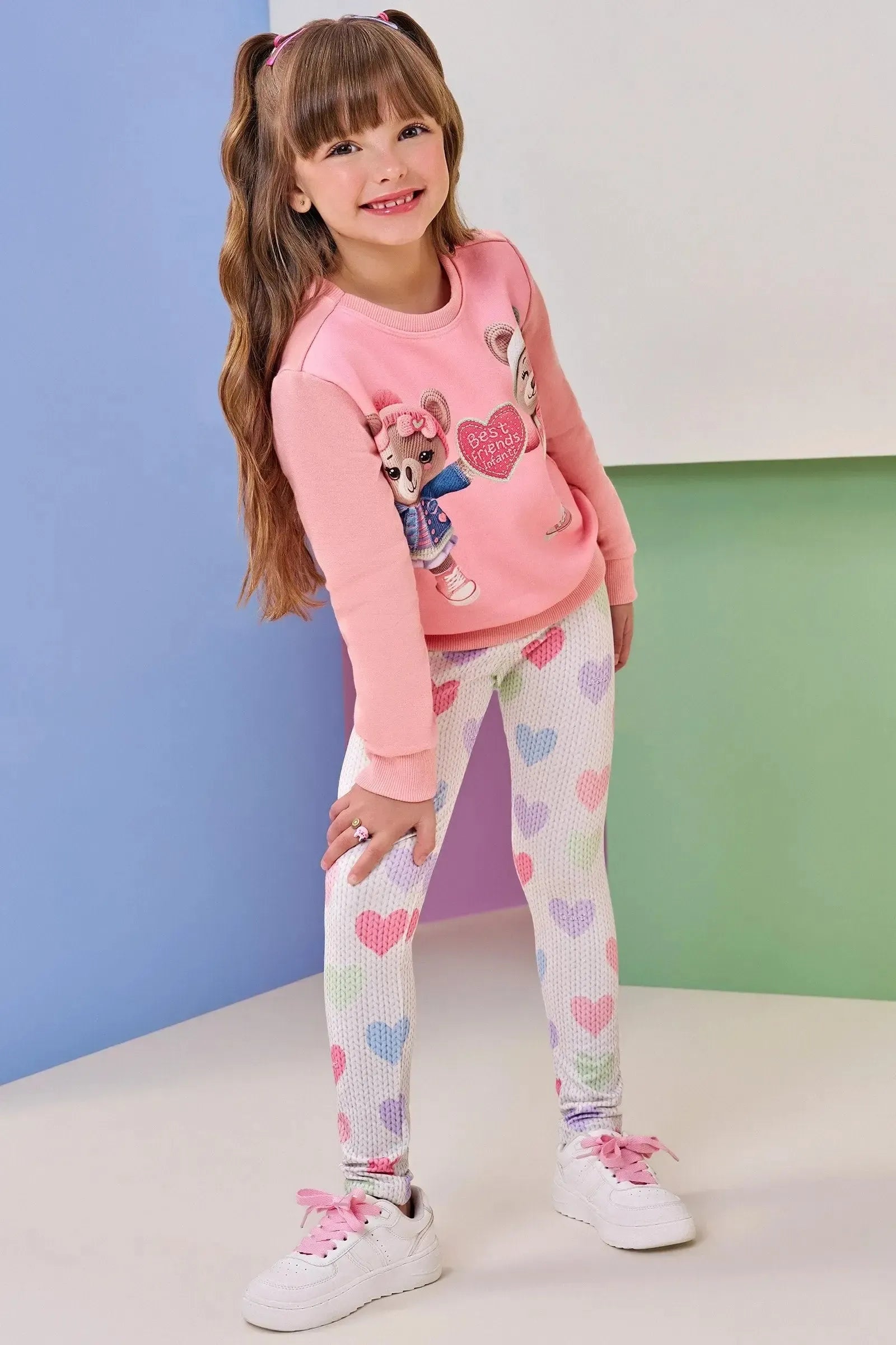 Conjunto de Blusão em Moletom com Pelúcia e Calça Legging em Termosking Peluciado 90812 Infanti Infantil Menina