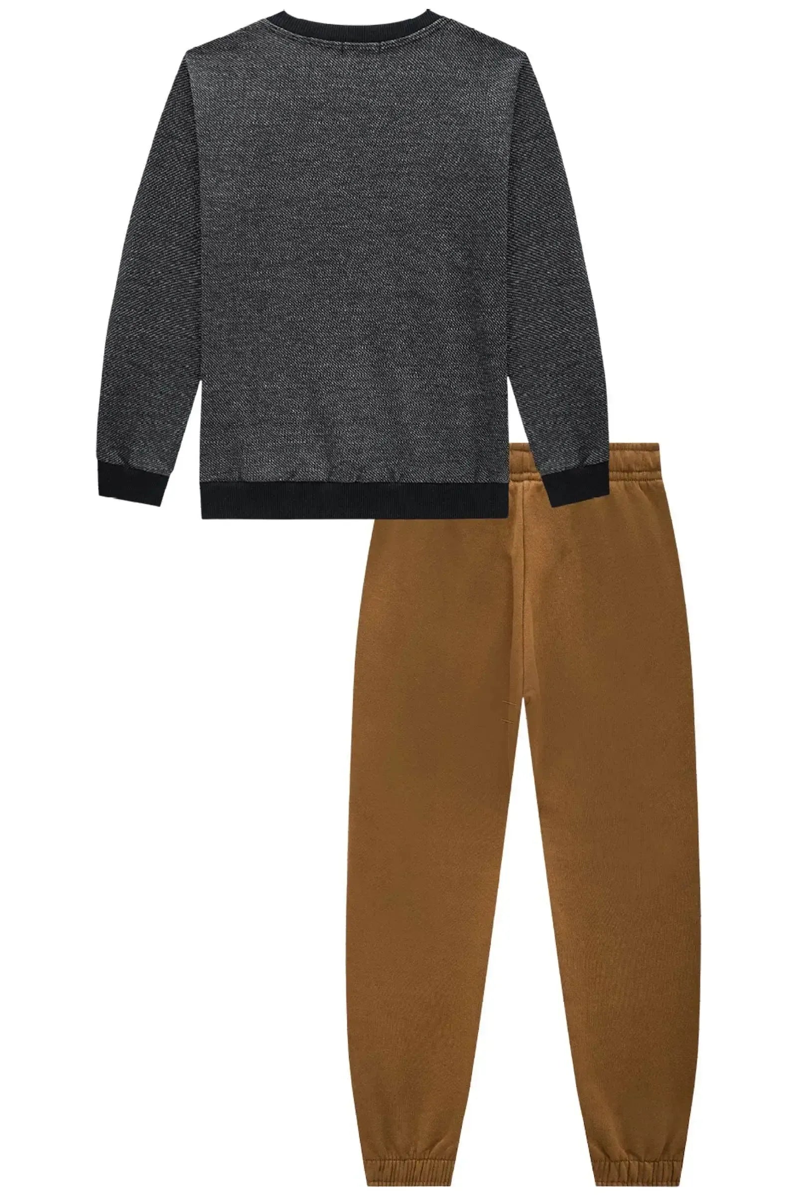 Conjunto de Blusão em Moletom Diagonal e Calça Jogger em Moletom com Pelúcia 89881 LucBoo Infantil Menino