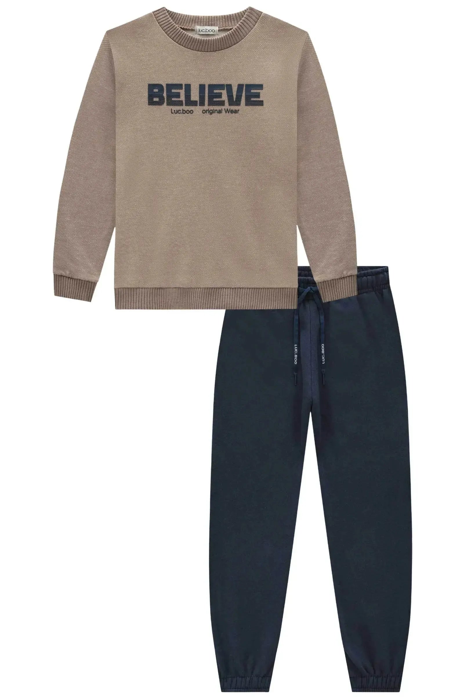 Conjunto de Blusão em Moletom Diagonal e Calça Jogger em Moletom com Pelúcia 89888 LucBoo Infantil Menino