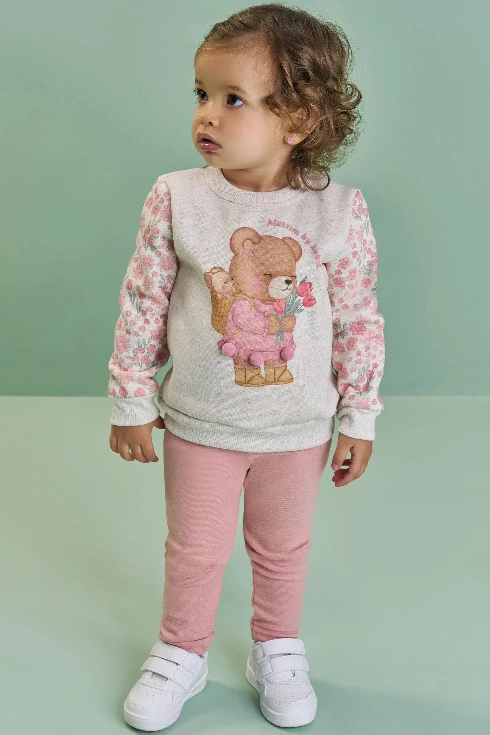 Conjunto de Blusão em Moletom Linho com Pelúcia e Calça Legging em Canelado Comfy 90284 Kukiê Bebê Menina