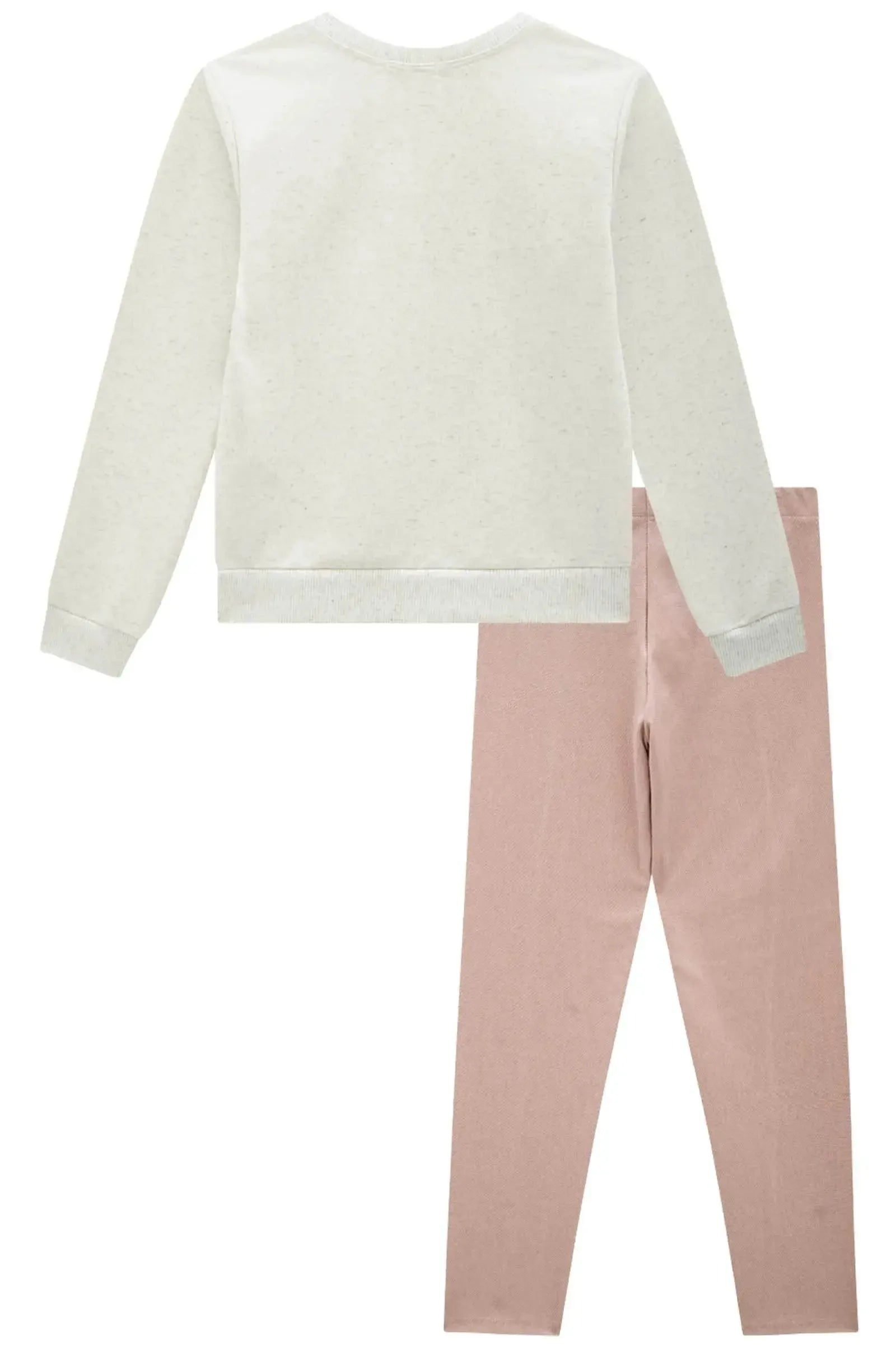 Conjunto de Blusão em Moletom Linho sem Pelúcia com Calça Legging em Molecotton 89622 Infanti Infantil Menina