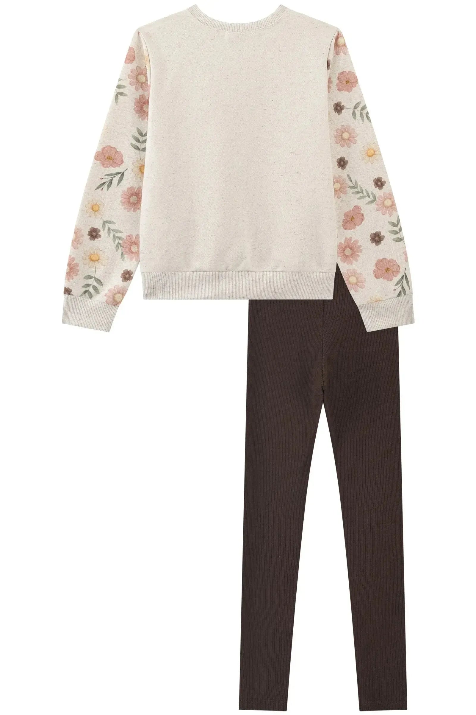 Conjunto de Blusão em Moletom Linho sem Pelúcia e Calça Legging em Canelado 89910 Kukiê Infantil Menina