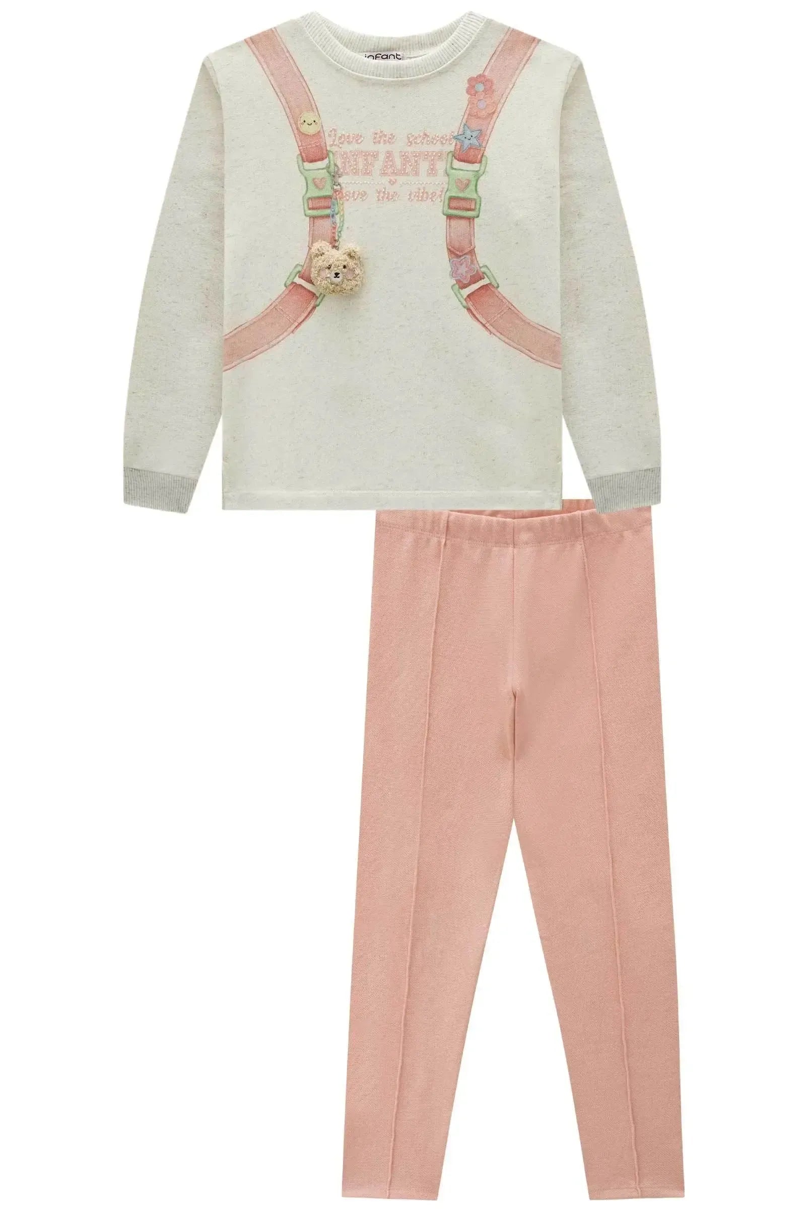 Conjunto de Blusão em Moletom Linho sem Pelúcia e Calça Legging em Moletwill 91808 Infanti Infantil Menina