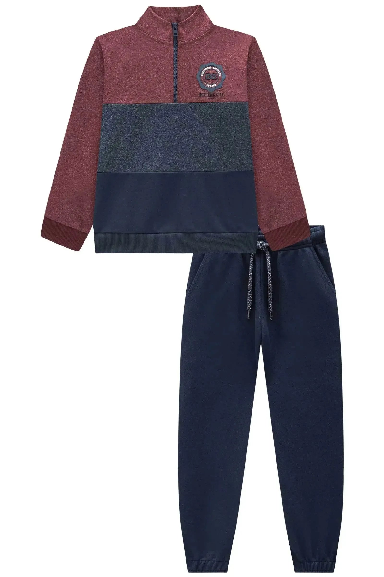 Conjunto de Blusão em Moletom Rajado sem Pelúcia e Calça Jogger em Moletom sem Pelúcia 89988 LucBoo Infantil Menino