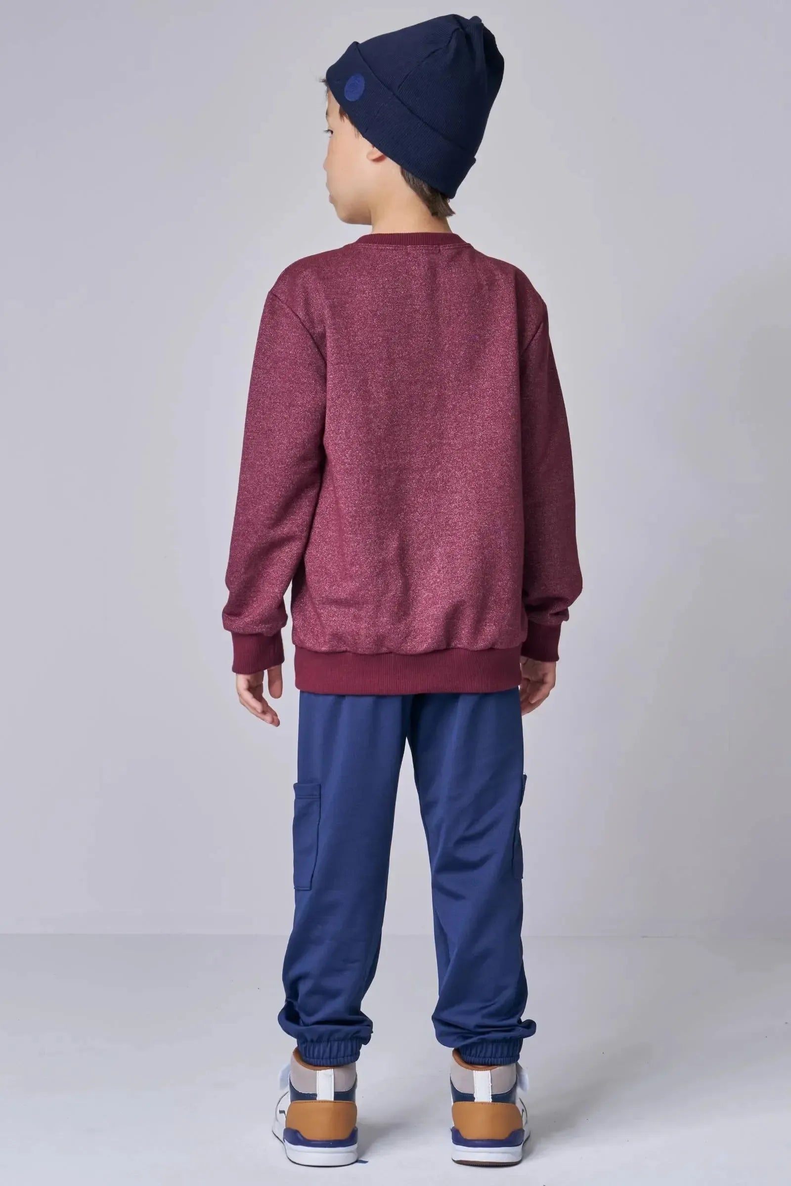 Conjunto de Blusão em Moletom Rajado sem Pelúcia e Calça Jogger em Termoskin Peluciado 90421 LucBoo Infantil Menino