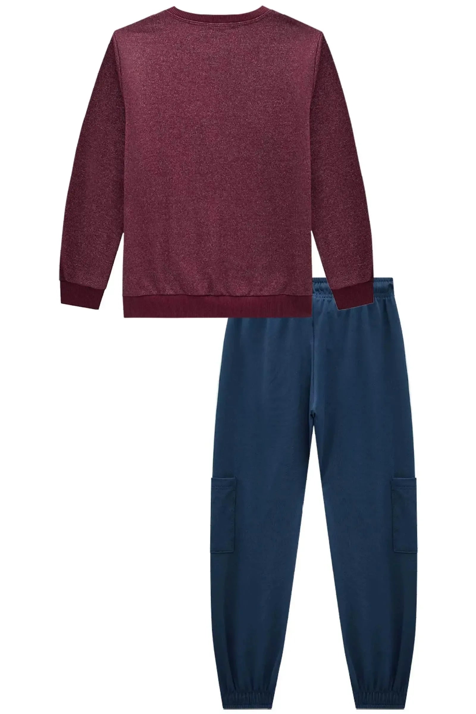 Conjunto de Blusão em Moletom Rajado sem Pelúcia e Calça Jogger em Termoskin Peluciado 90421 LucBoo Infantil Menino