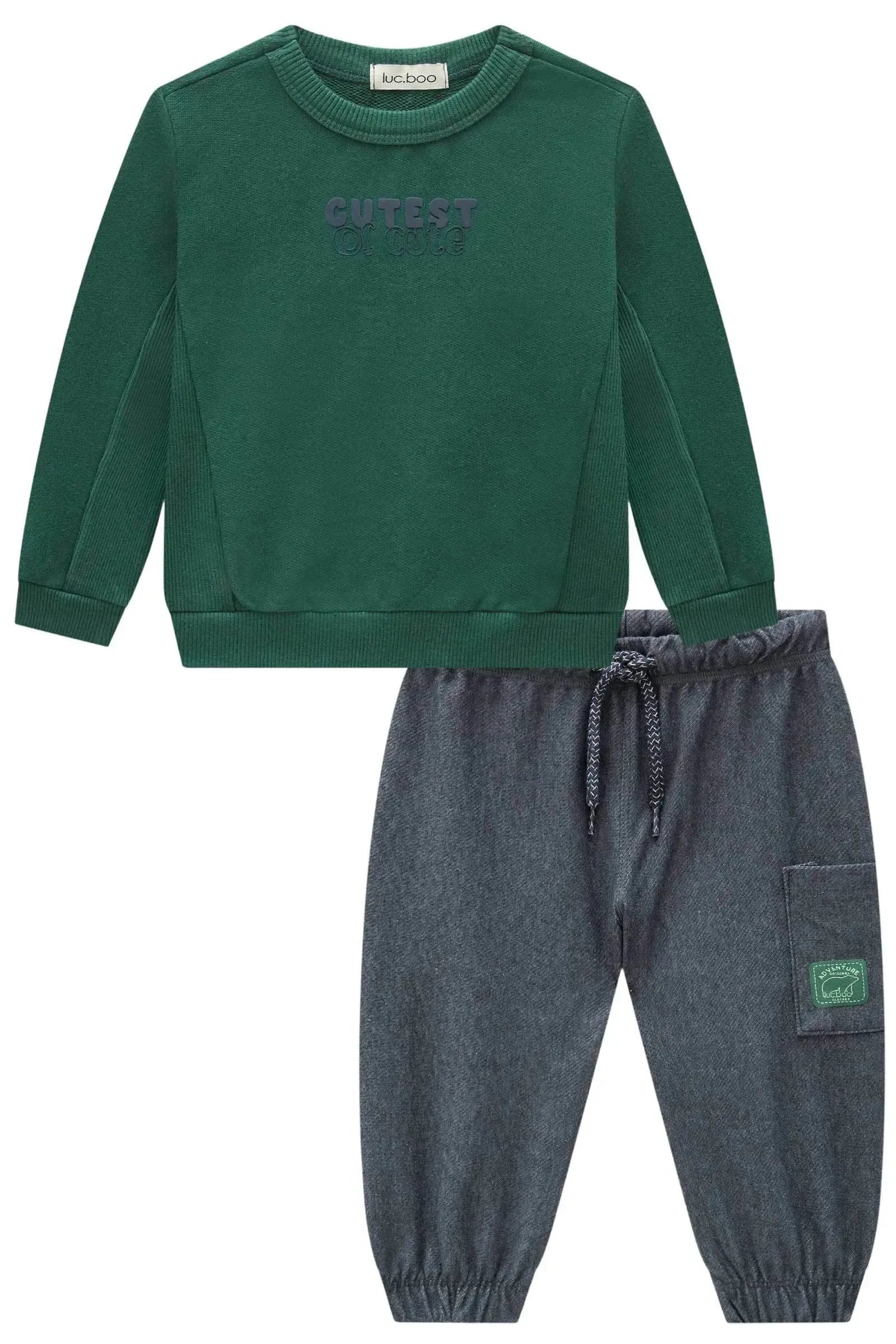 Conjunto de Blusão em Moletom sem Pelúcia e Calça Jogger em Cotton Jeans com Elastano 89779 LucBoo Bebê Menino
