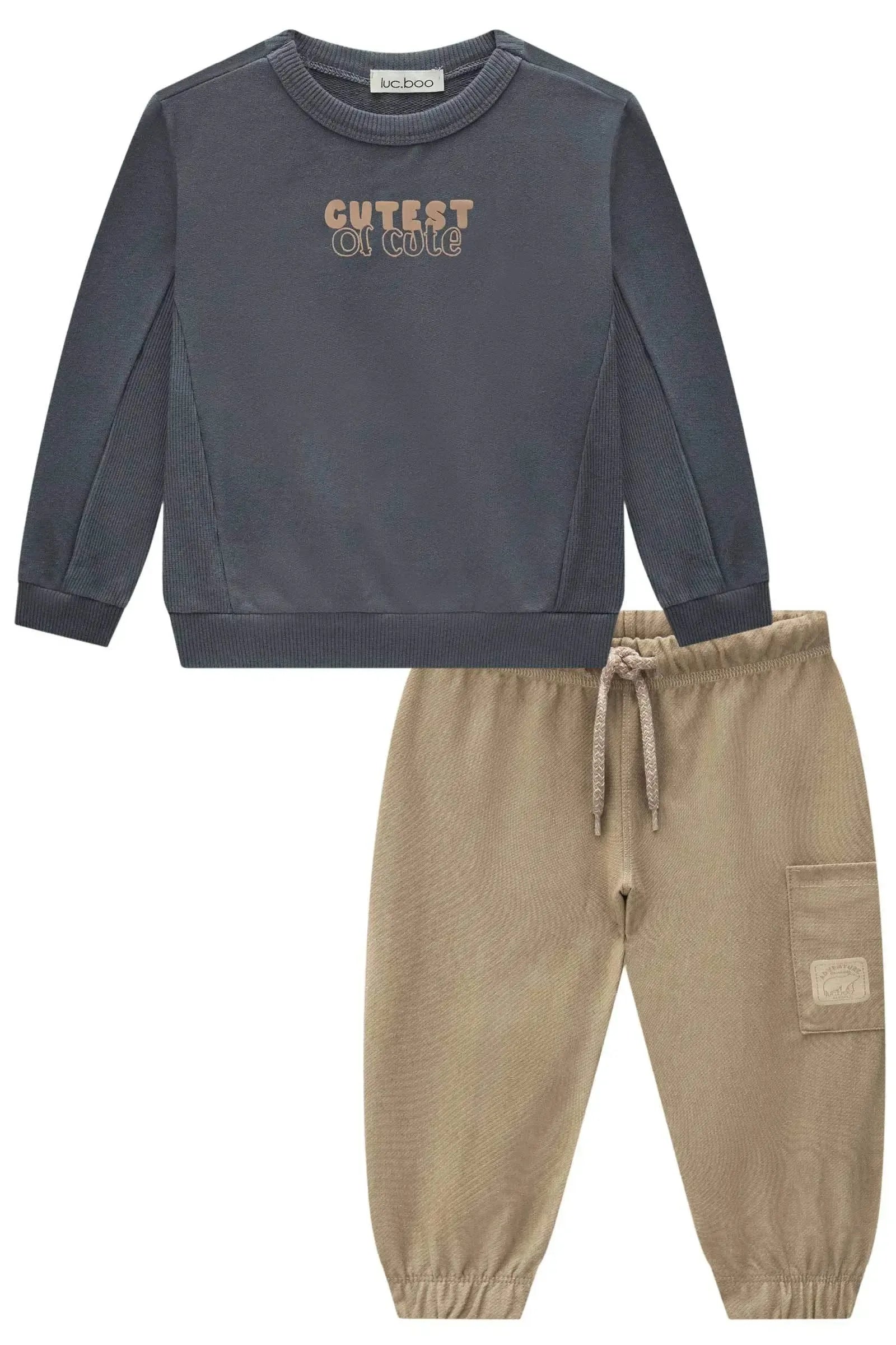 Conjunto de Blusão em Moletom sem Pelúcia e Calça Jogger em Cotton Jeans com Elastano 89779 LucBoo Bebê Menino