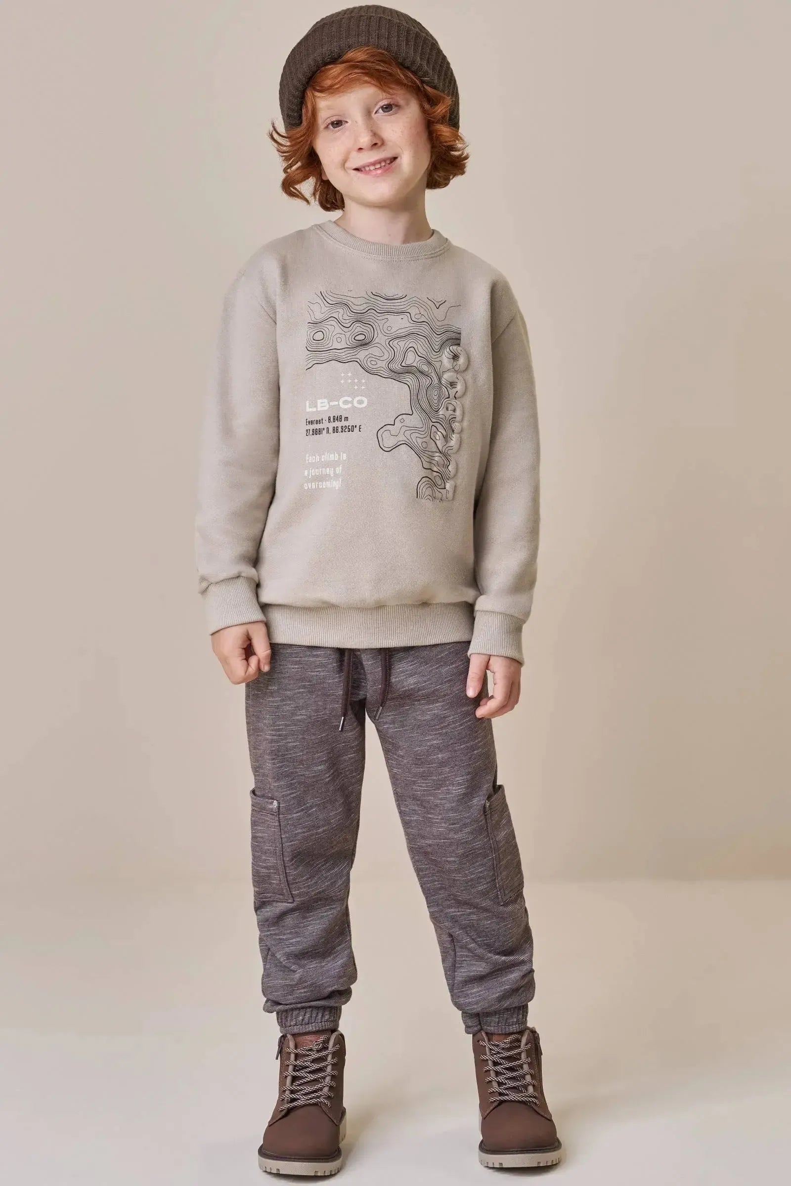 Conjunto de Blusão em Moletom sem Pelúcia e Calça Jogger em Mesclado Bicolor com Elastano 90129 LucBoo Infantil Menino