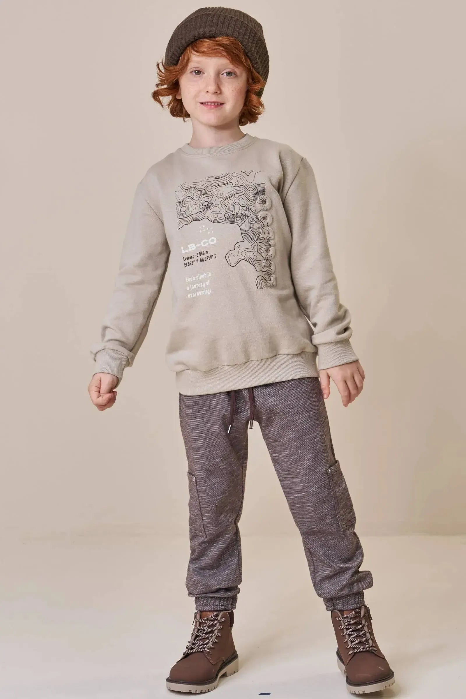 Conjunto de Blusão em Moletom sem Pelúcia e Calça Jogger em Mesclado Bicolor com Elastano 90129 LucBoo Infantil Menino