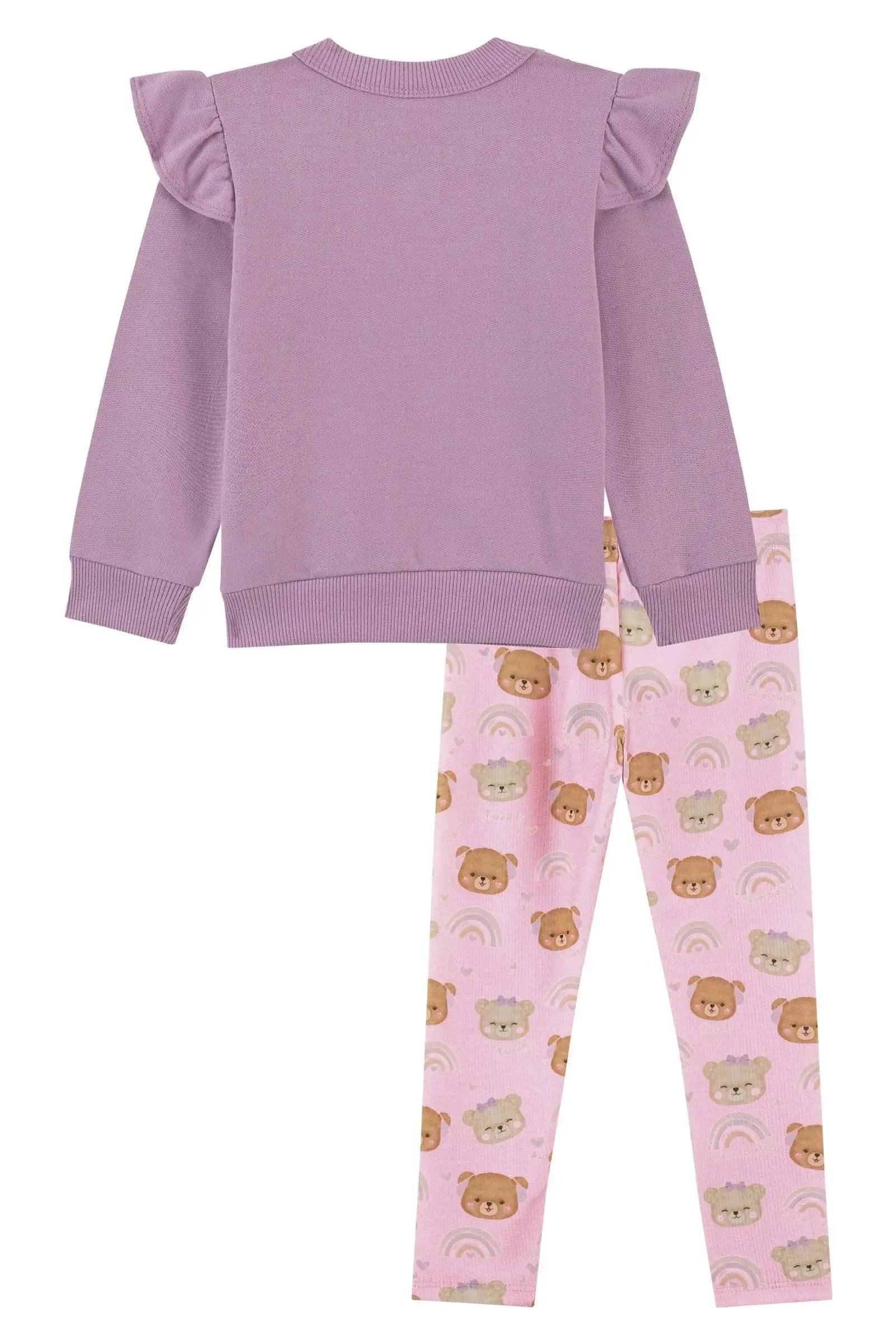 Conjunto de Blusão em Moletom sem Pelúcia e Calça Legging em Canelado 92199 Kukiê Bebê Menina