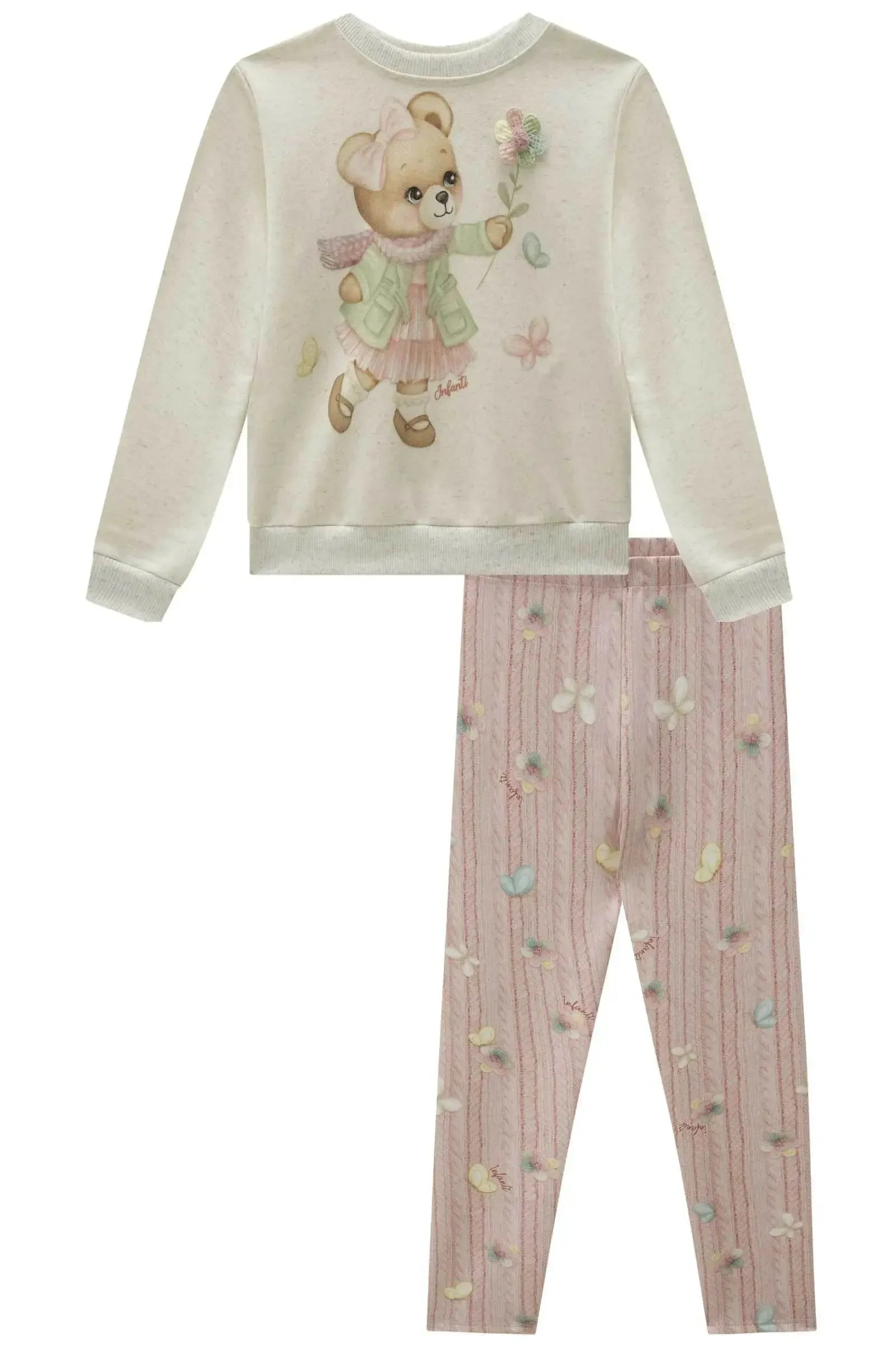 Conjunto de Blusão em Moletom sem Pelúcia e Calça Legging em Fly Tech 89750 Infanti Infantil Menina