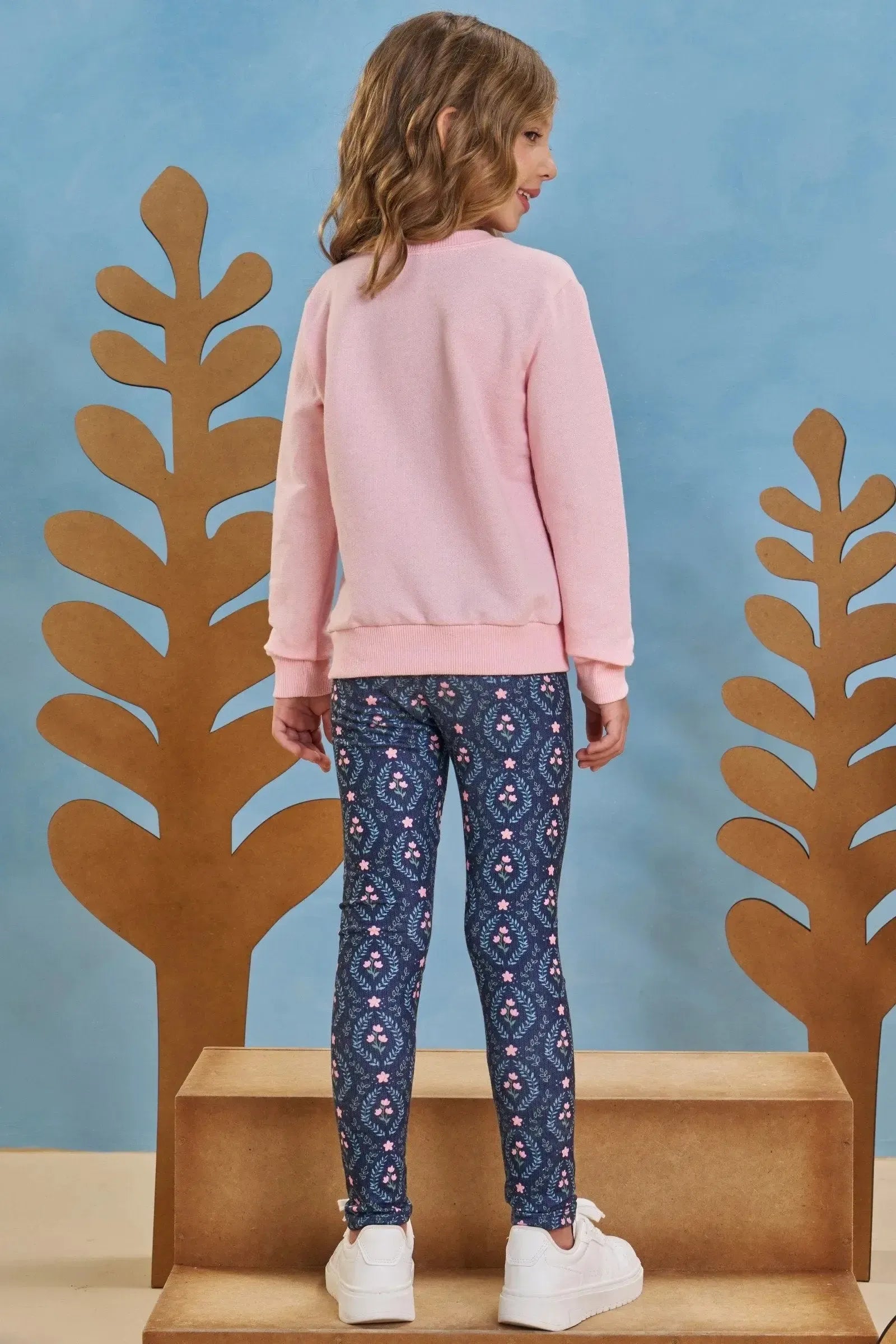 Conjunto de Blusão em Moletom sem Pelúcia e Calça Legging em Molecotton 89179 Infanti Infantil Menina