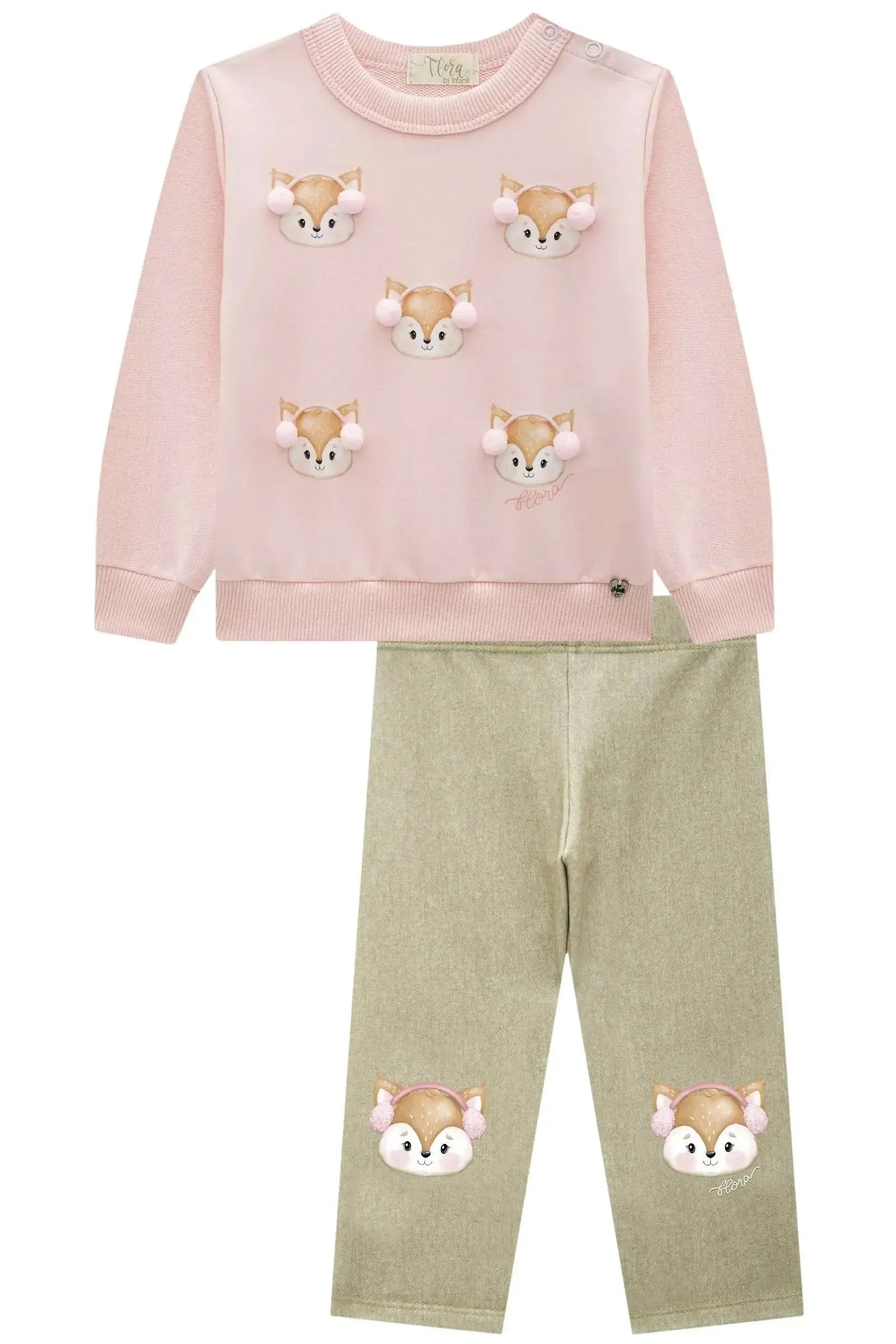 Conjunto de Blusão em Moletom sem Pelúcia e Calça Legging em Molecotton 89659 Infanti Bebê Menina