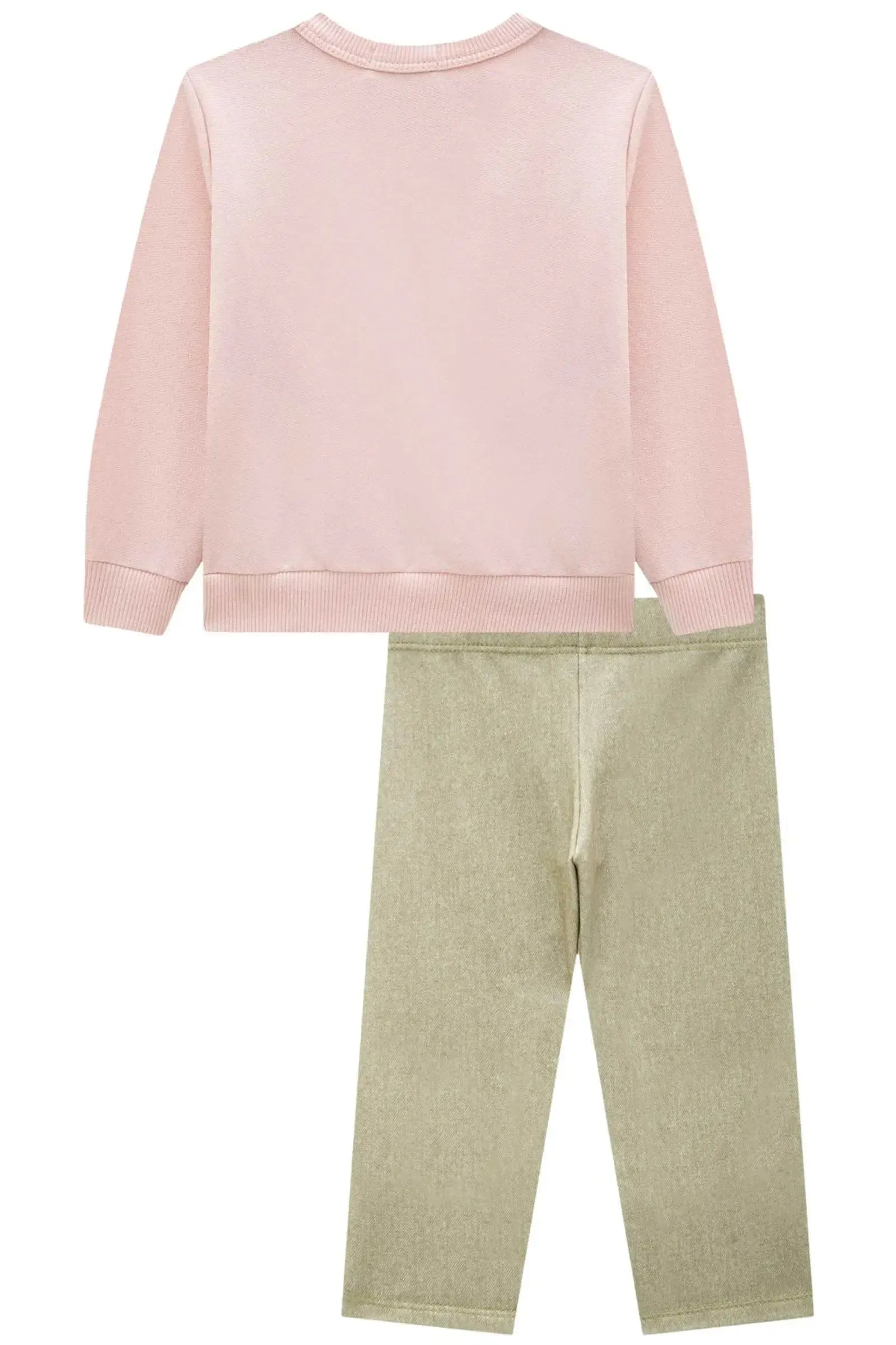 Conjunto de Blusão em Moletom sem Pelúcia e Calça Legging em Molecotton 89659 Infanti Bebê Menina