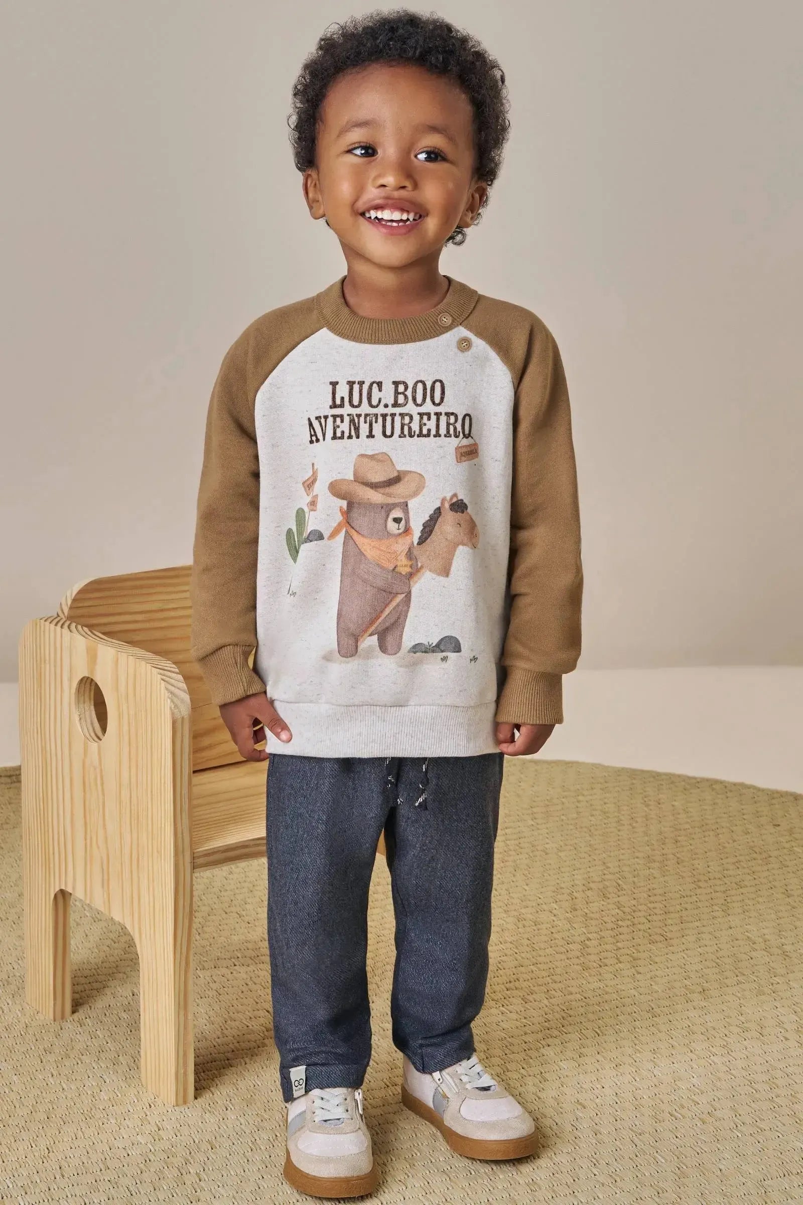 Conjunto de Blusão em Moletom sem Pelúcia e Calça Skinny em Cotton Jeans com Elastano 91753 LucBoo Bebê Menino