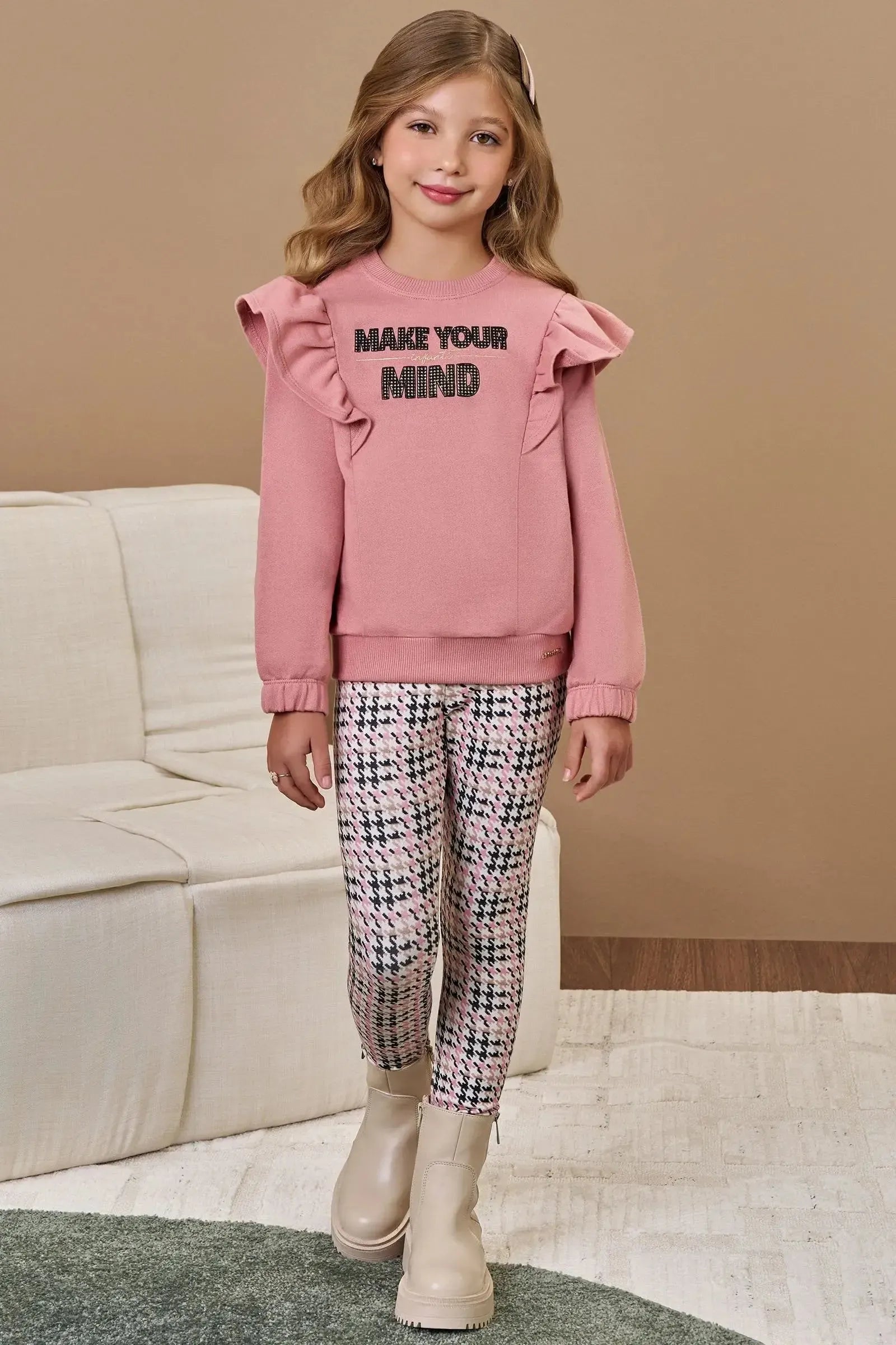 Conjunto de Blusão em Moletom sem Pelúcia e Legging em Molecotton 91942 Infanti Infantil Menina