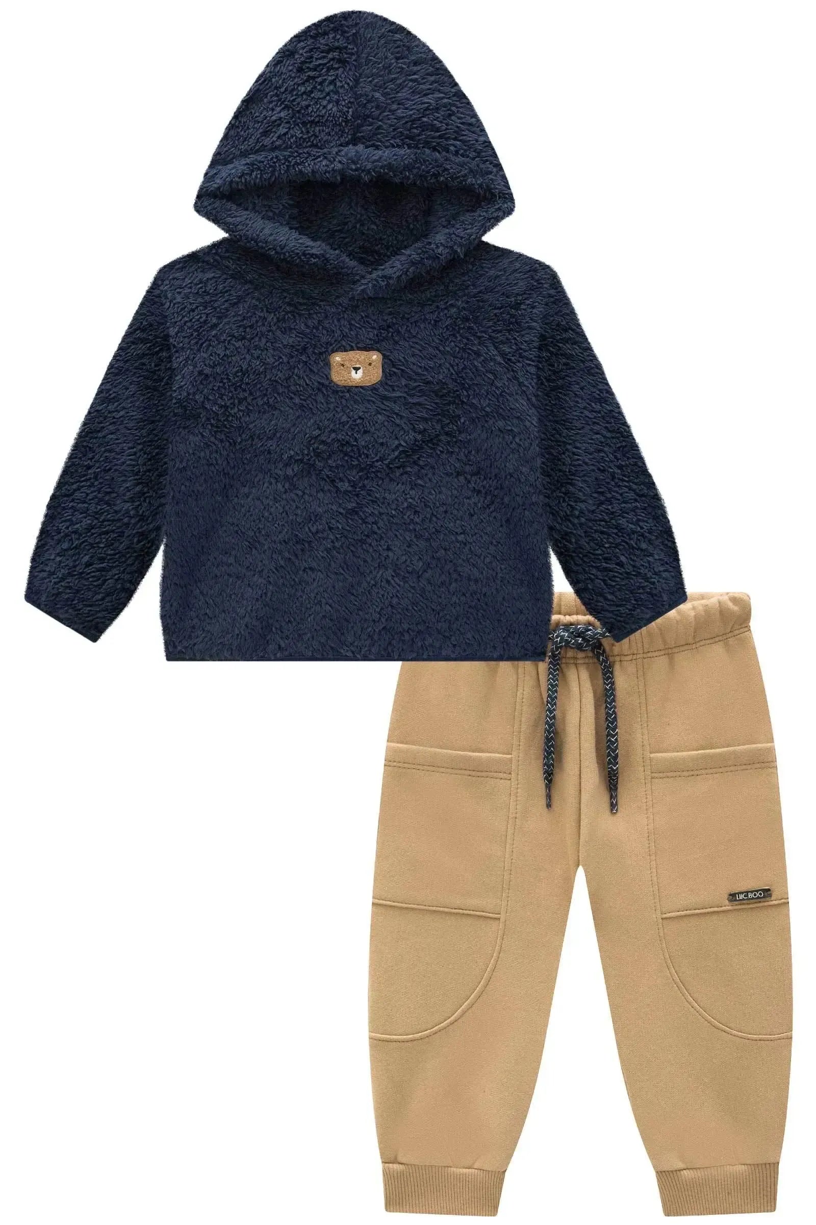 Conjunto de Blusão em Pelo Carneirinho e Calça Jogger em Moletom com Pelúcia 89788 LucBoo Bebê Menino