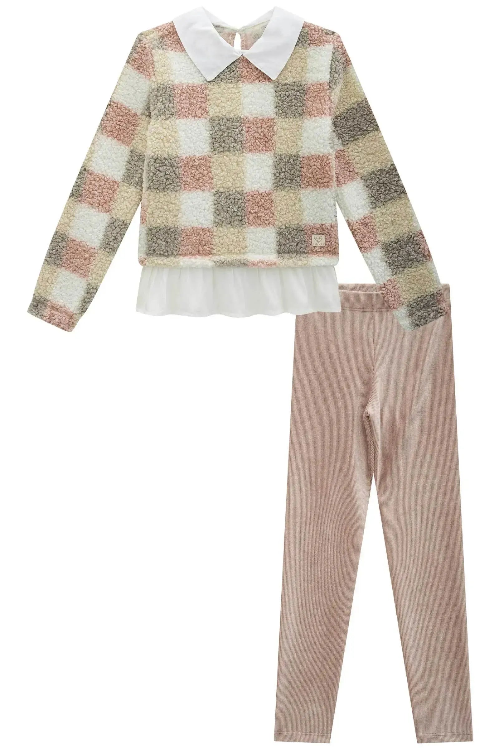 Conjunto de Blusão em Pelo Carneirinho e Calça Legging em Malha Cotelê 90794 Infanti Infantil Menina