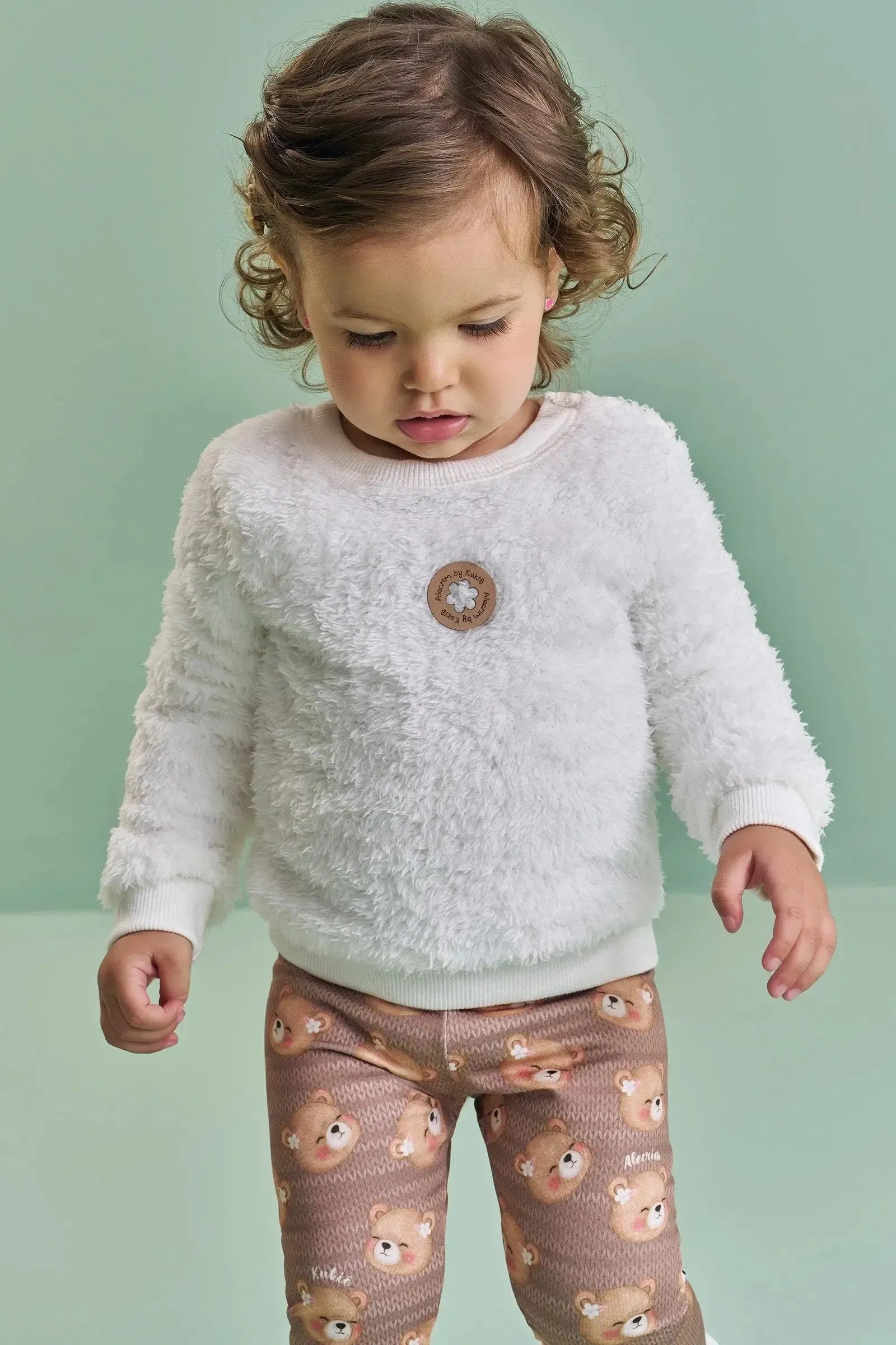 Conjunto de Blusão em Pêlo Carneirinho e Calça Legging em Termoskin Peluciado 90304 Kukiê Bebê Menina