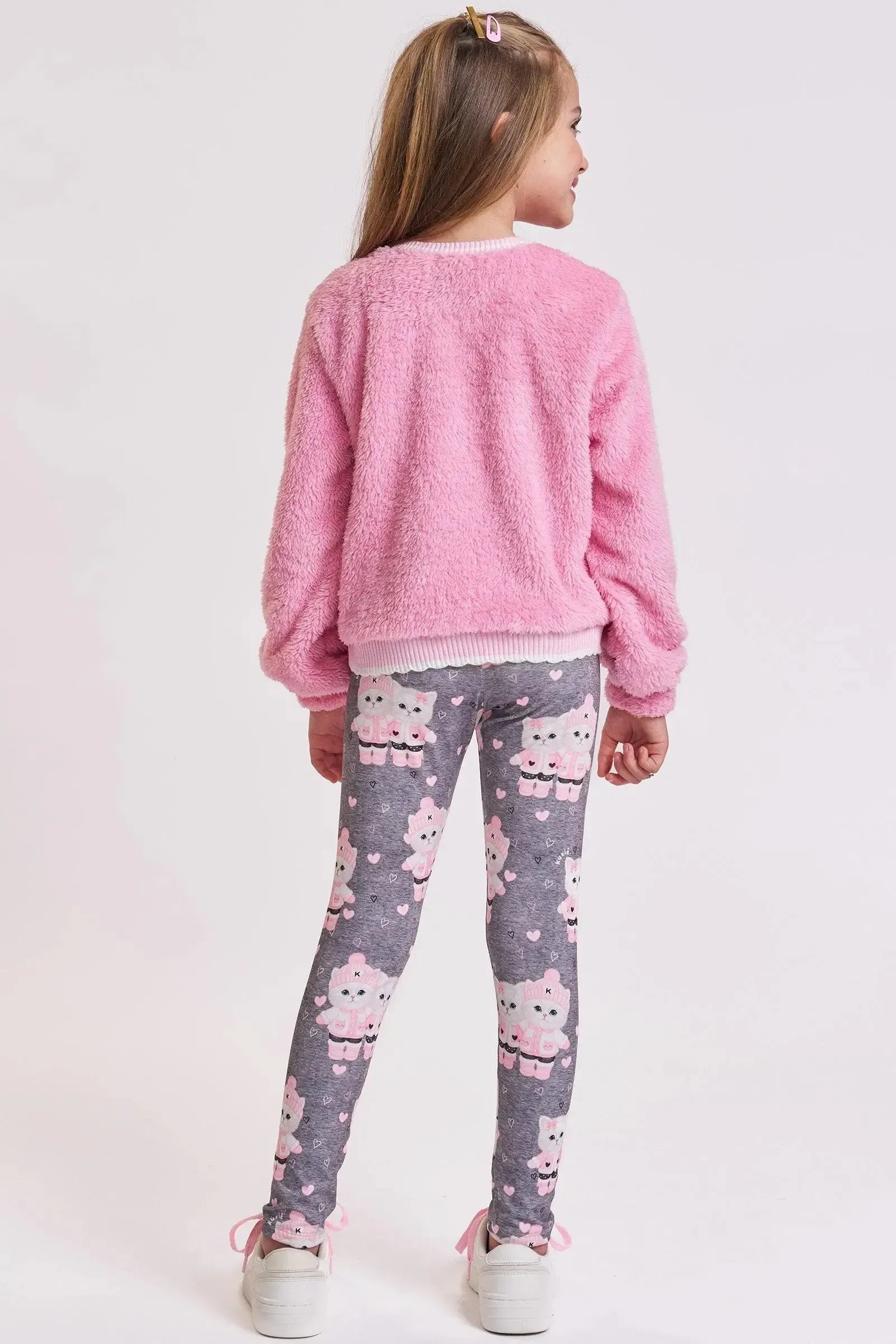 Conjunto de Blusão em Pelo Carneirinho e Calça Legging em Termoskin Peluciado 94108 Kukiê Infantil Menina