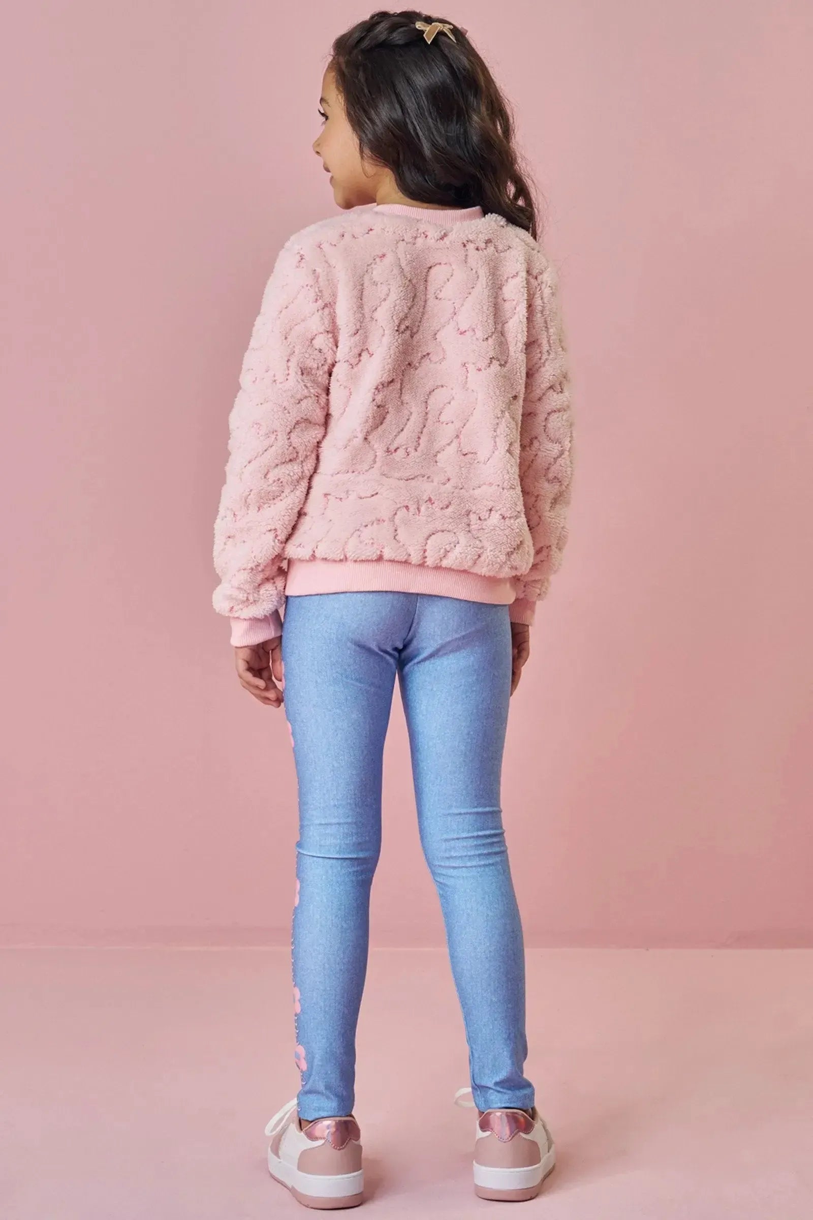 Conjunto de Blusão em Pelo Carneirinho Paetê e Calça Legging em Termoskin Peluciado 92489 Kukiê Infantil Menina