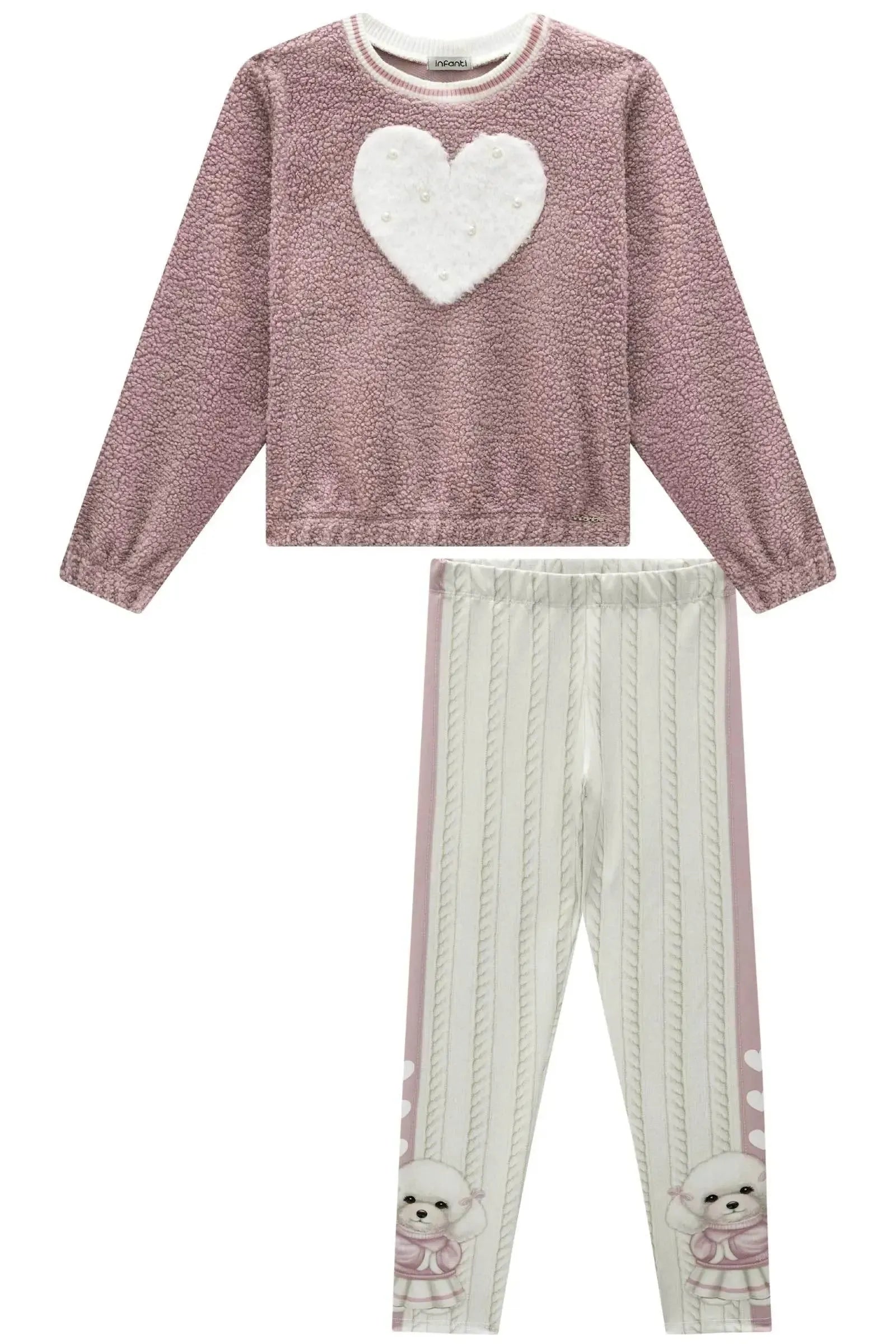 Conjunto de Blusão em Pelo Durban e Calça Legging em Termokin Peluciado 92669 Infanti Infantil Menina