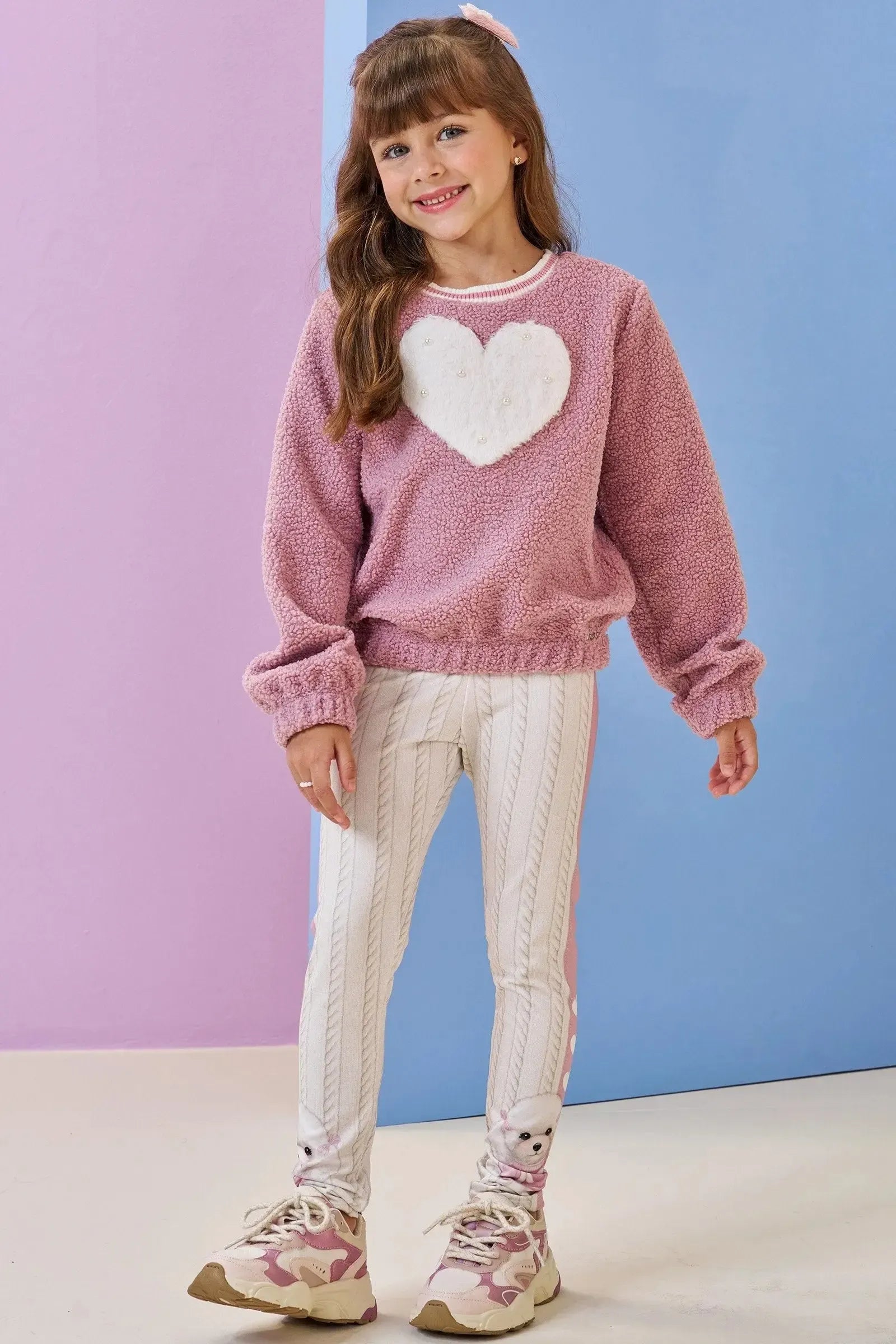 Conjunto de Blusão em Pelo Durban e Calça Legging em Termokin Peluciado 92669 Infanti Infantil Menina