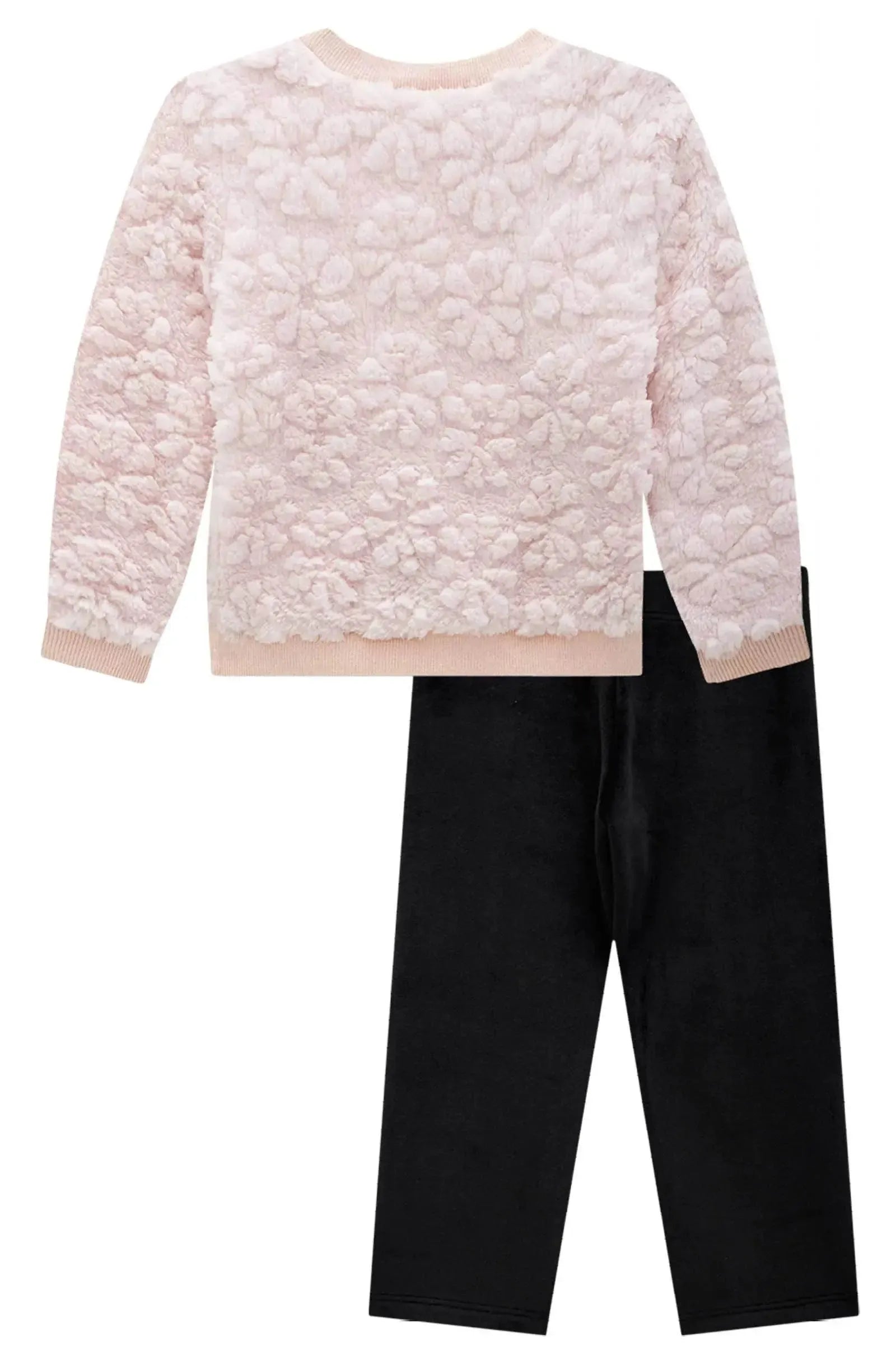 Conjunto de Blusão em Pelo Flores e Calça Legging em Veludo com Elastano 91097 Infanti Bebê Menina