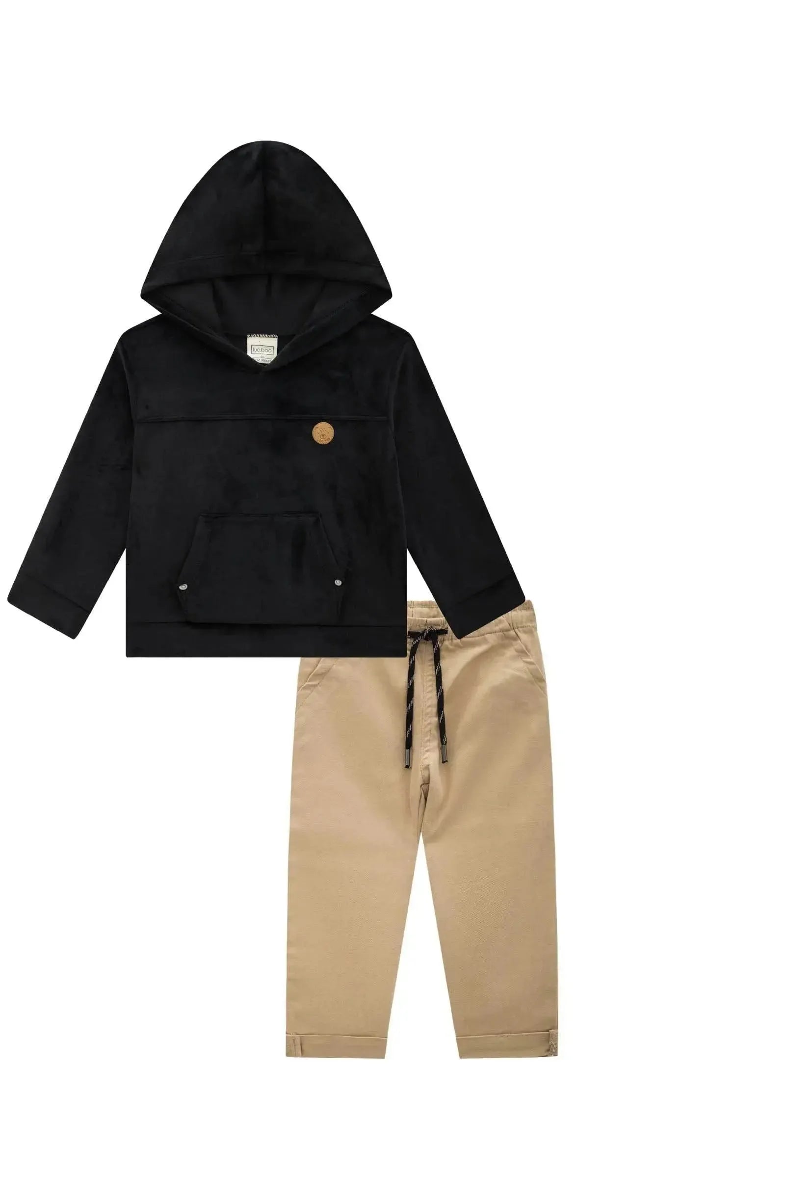 Conjunto de Blusão em Soft Plush com Elastano e Calça Skinny em Sarja Onix com Elastano 89874 LucBoo Bebê Menino