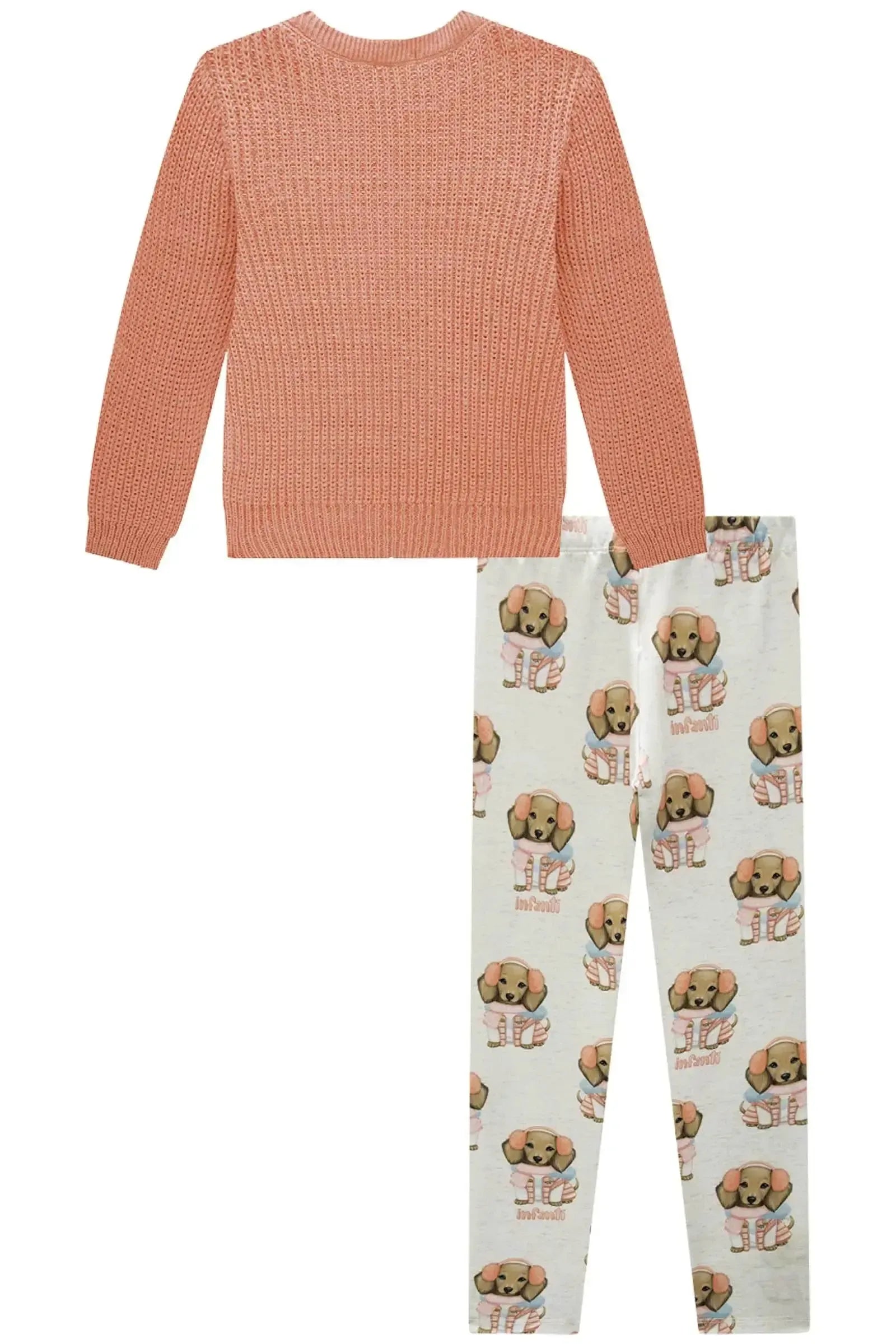 Conjunto de Blusão em Tricot e Calça Legging em Termoskin Peluciado 92364 Infanti Infantil Menina
