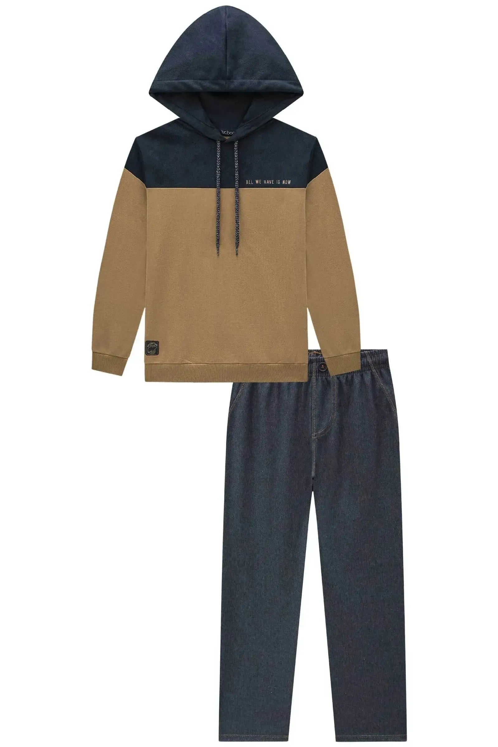 Conjunto de Blusão Moletom sem Pelúcia e Tecido Twill e Calça em Cotton Jeans com Elastano 89794 LucBoo Infantil Menino