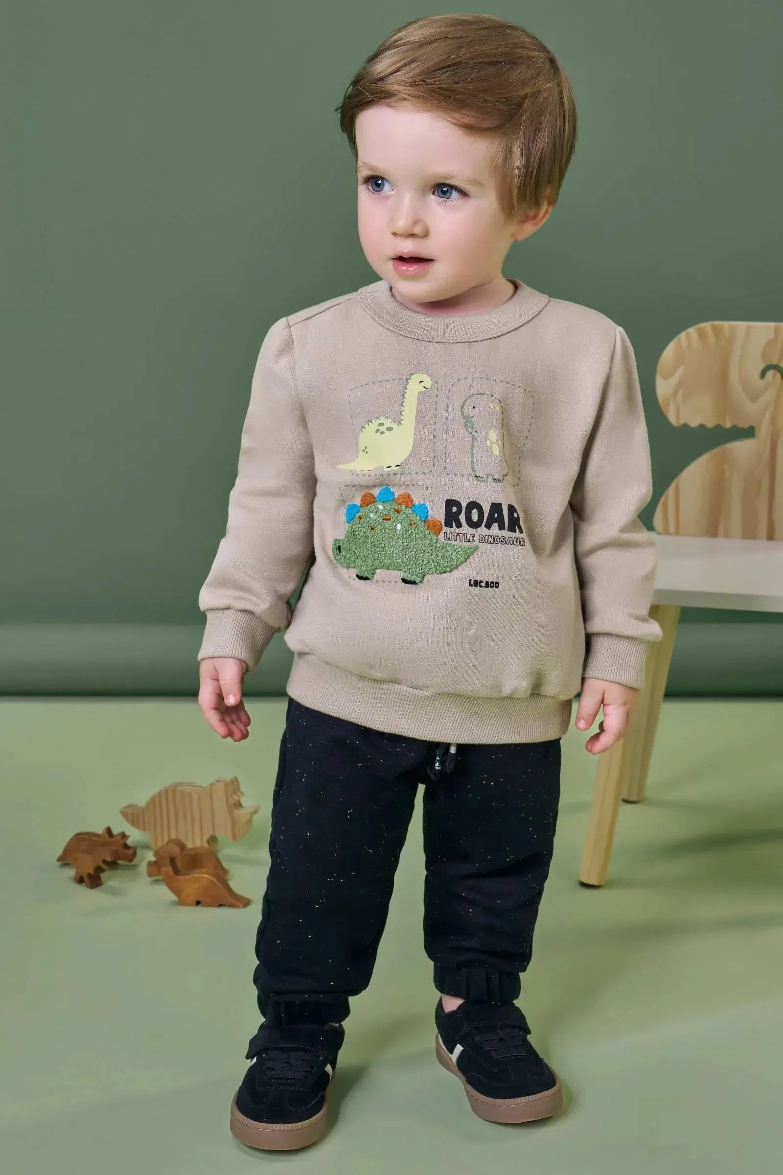 Conjunto de Blusão sem Pelúcia e Calça Jogger em Moletom Botonê sem Pelúcia 92116 LucBoo Bebê Menino